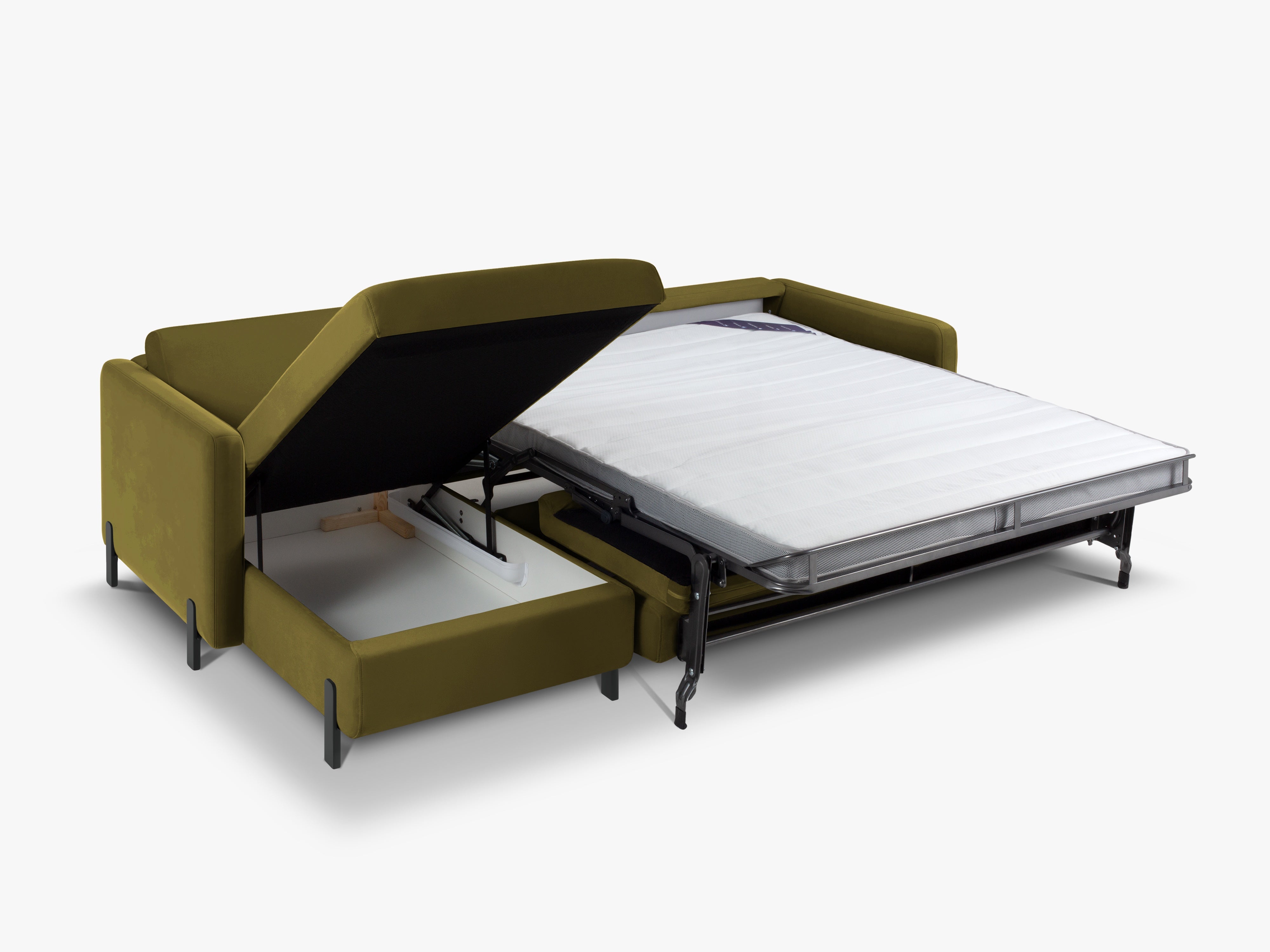 Left-facing velvet corner sofa for 4 people with sleeping function GLORIA green