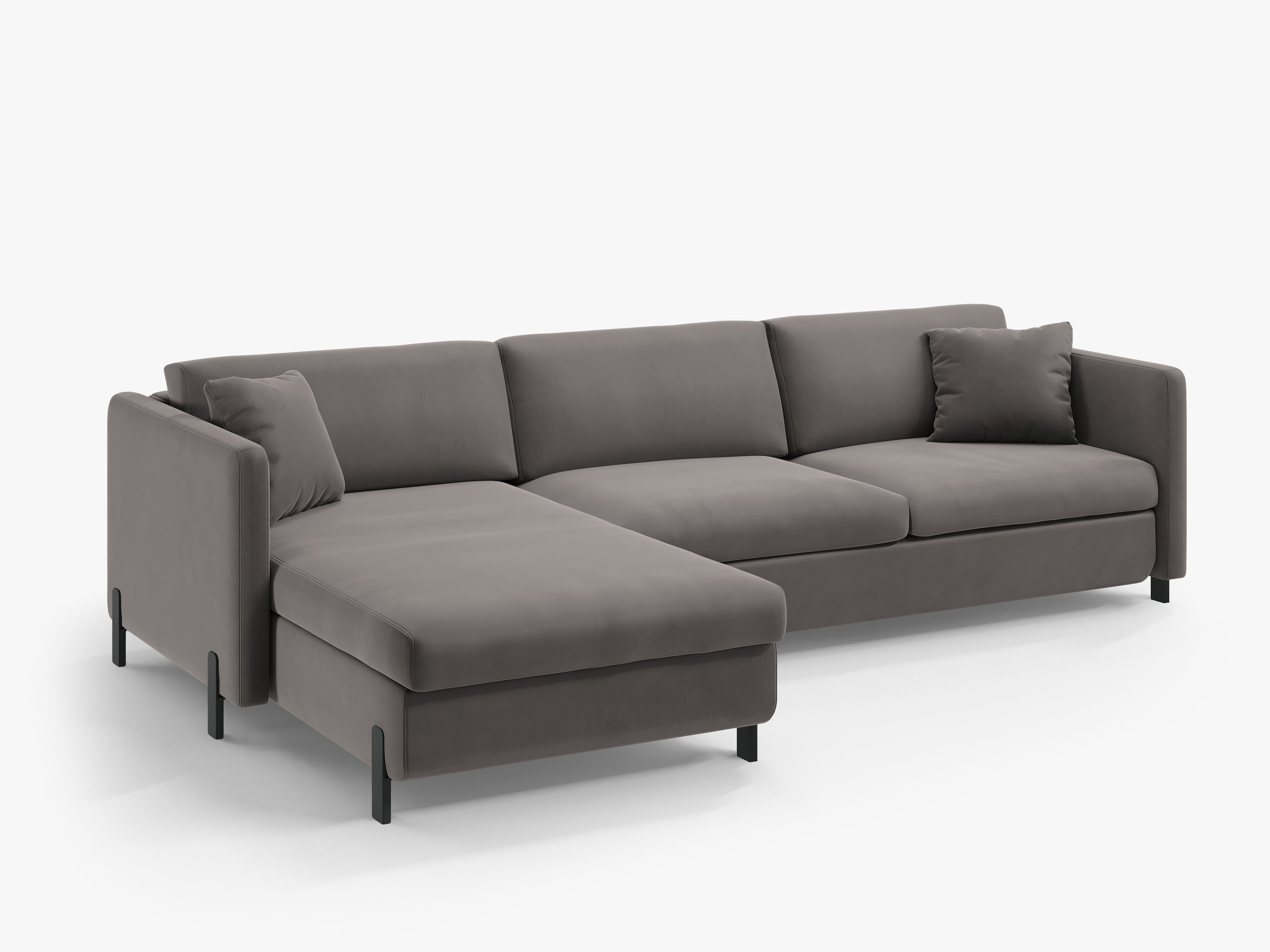 Gray left-facing velvet corner sofa for 4 people with sleeping function GLORIA