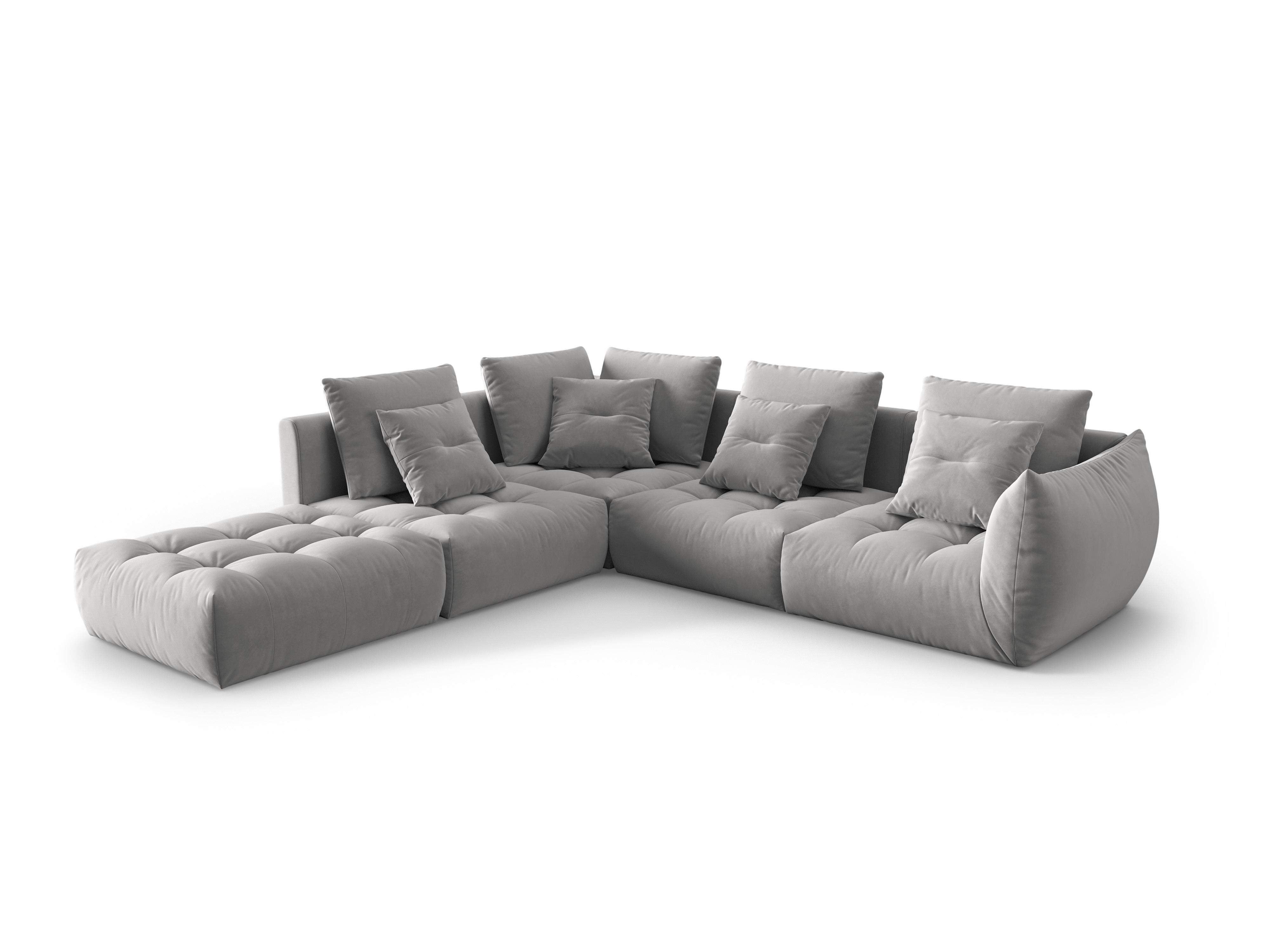 Modular velvet corner sofa for 4 people, left-sided BLOOM gray