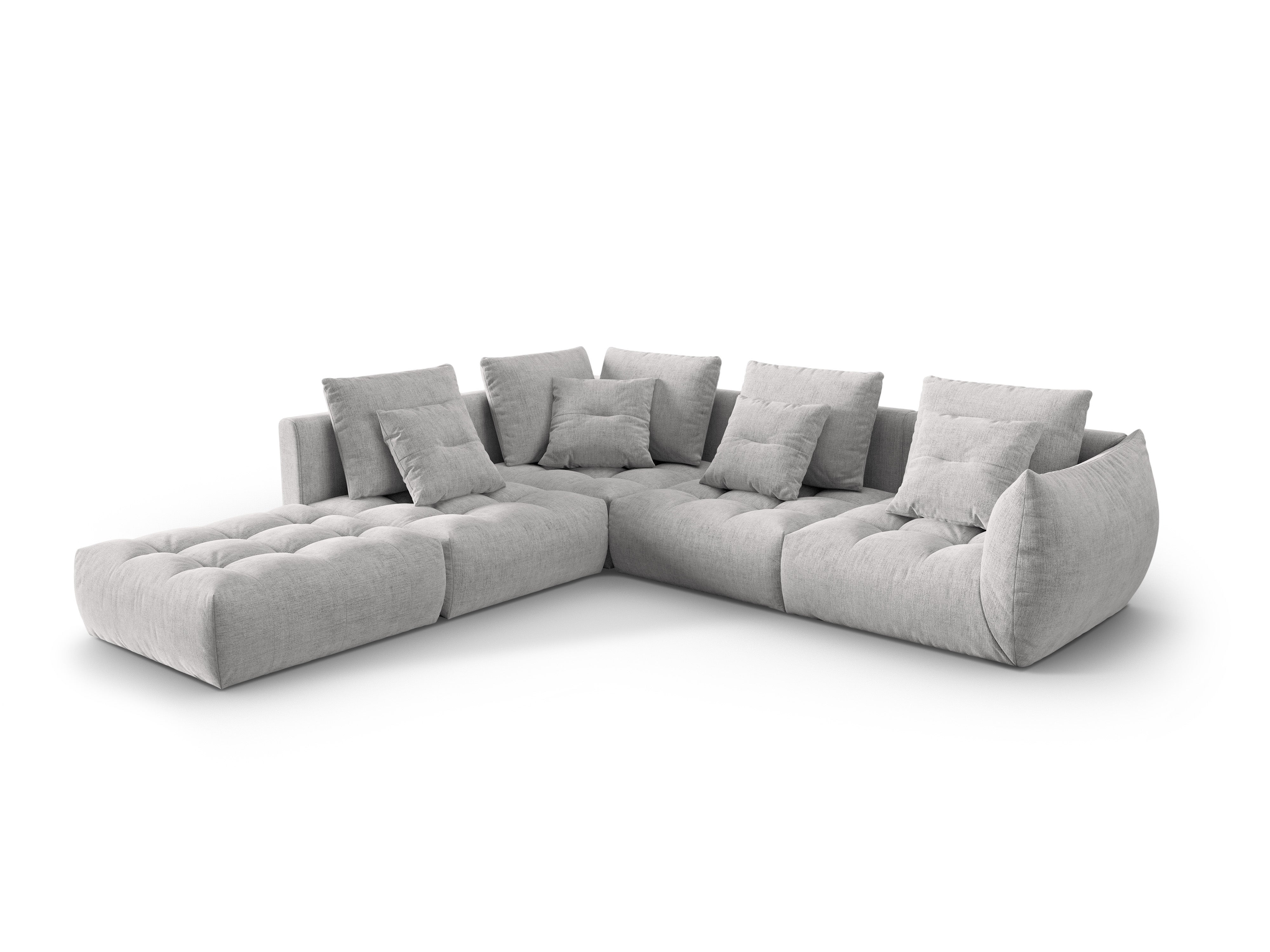 4-seater left-facing modular corner sofa BLOOM silver chenille