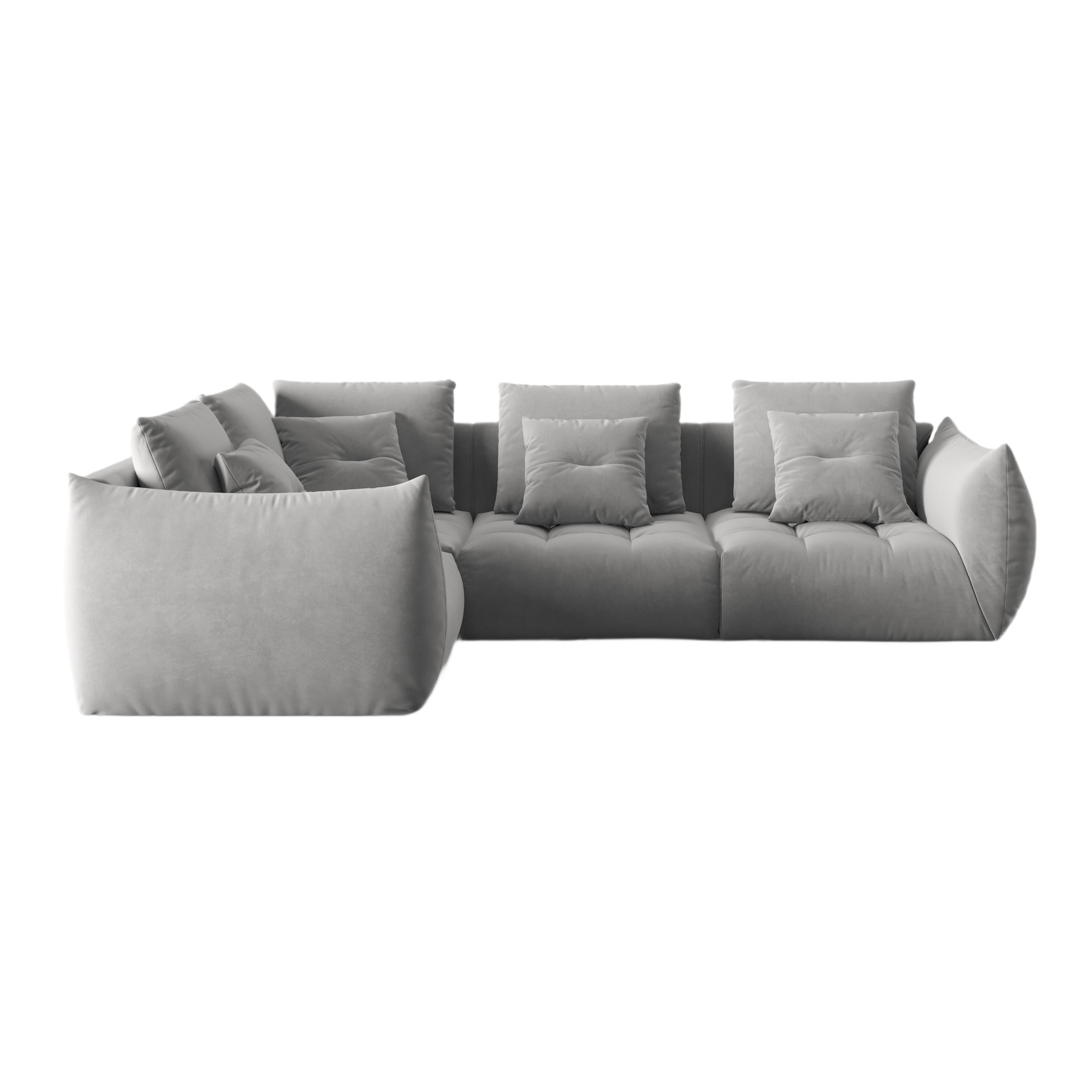 Modular velvet corner sofa for 3 people, left-sided, BLOOM, gray