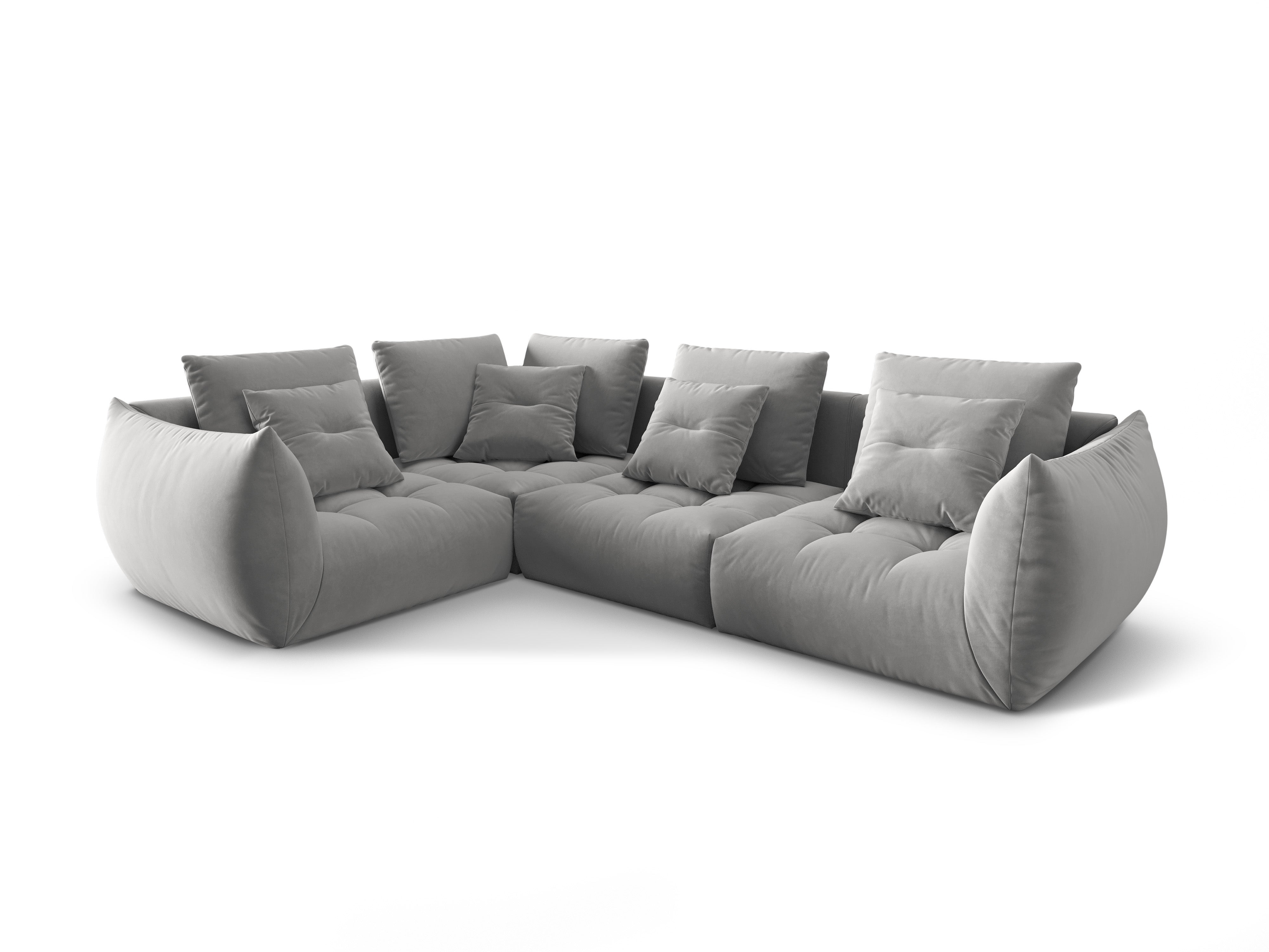 Modular velvet corner sofa for 3 people, left-sided, BLOOM, gray