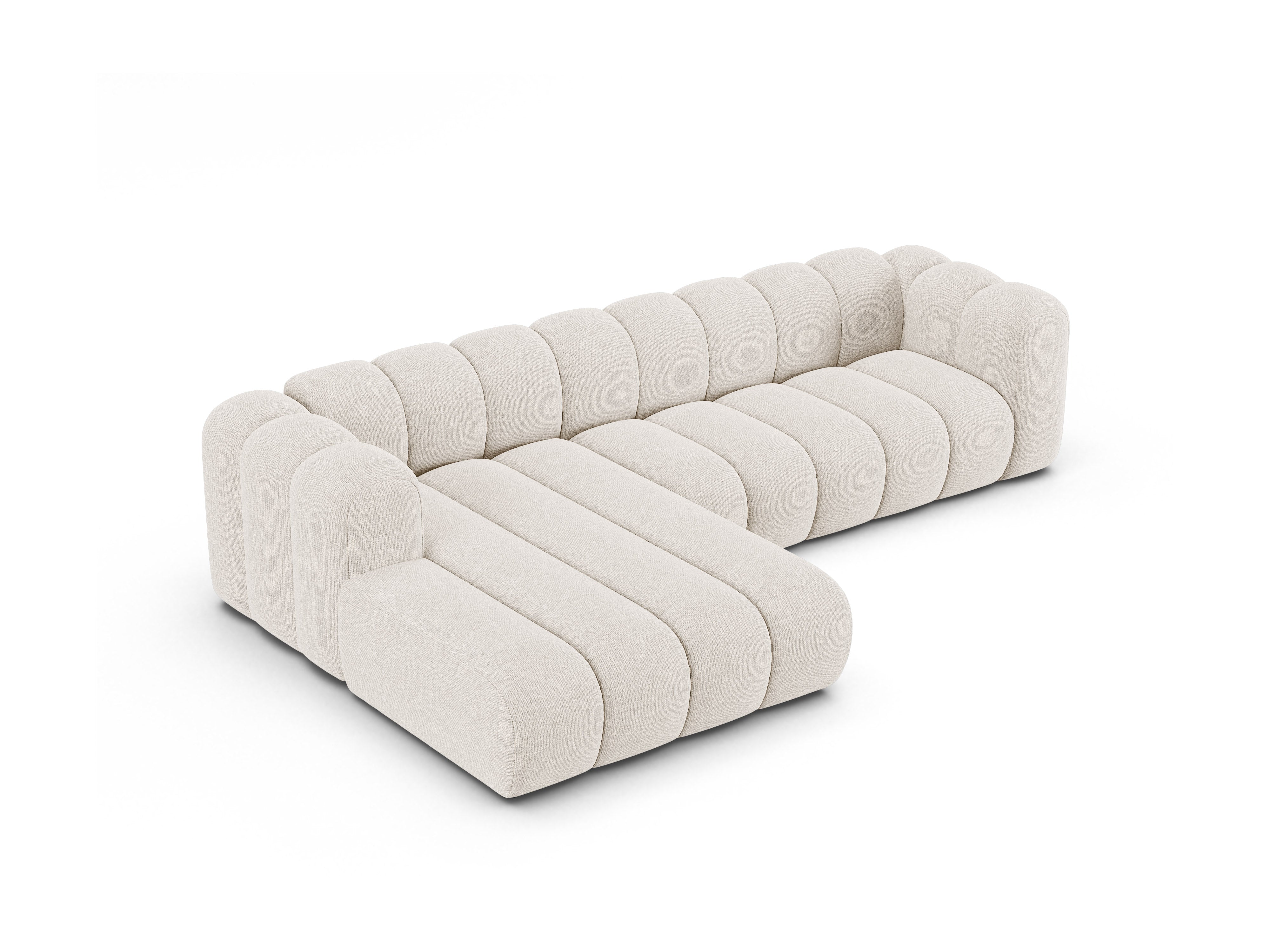 Left-facing 4-seater corner sofa LUPINE light beige chenille