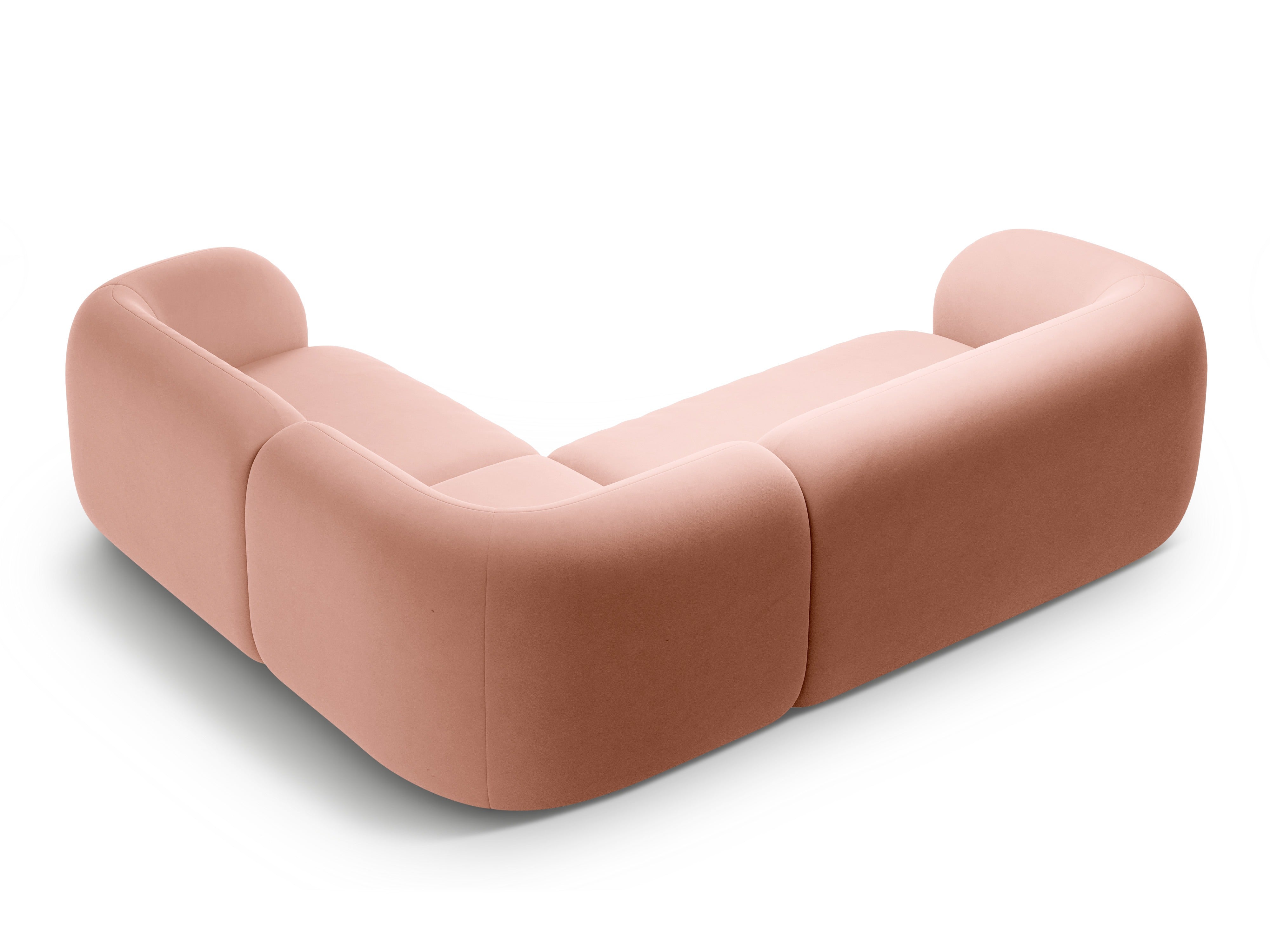 Růžový sametový rohový gauč pro 4 osoby KATE