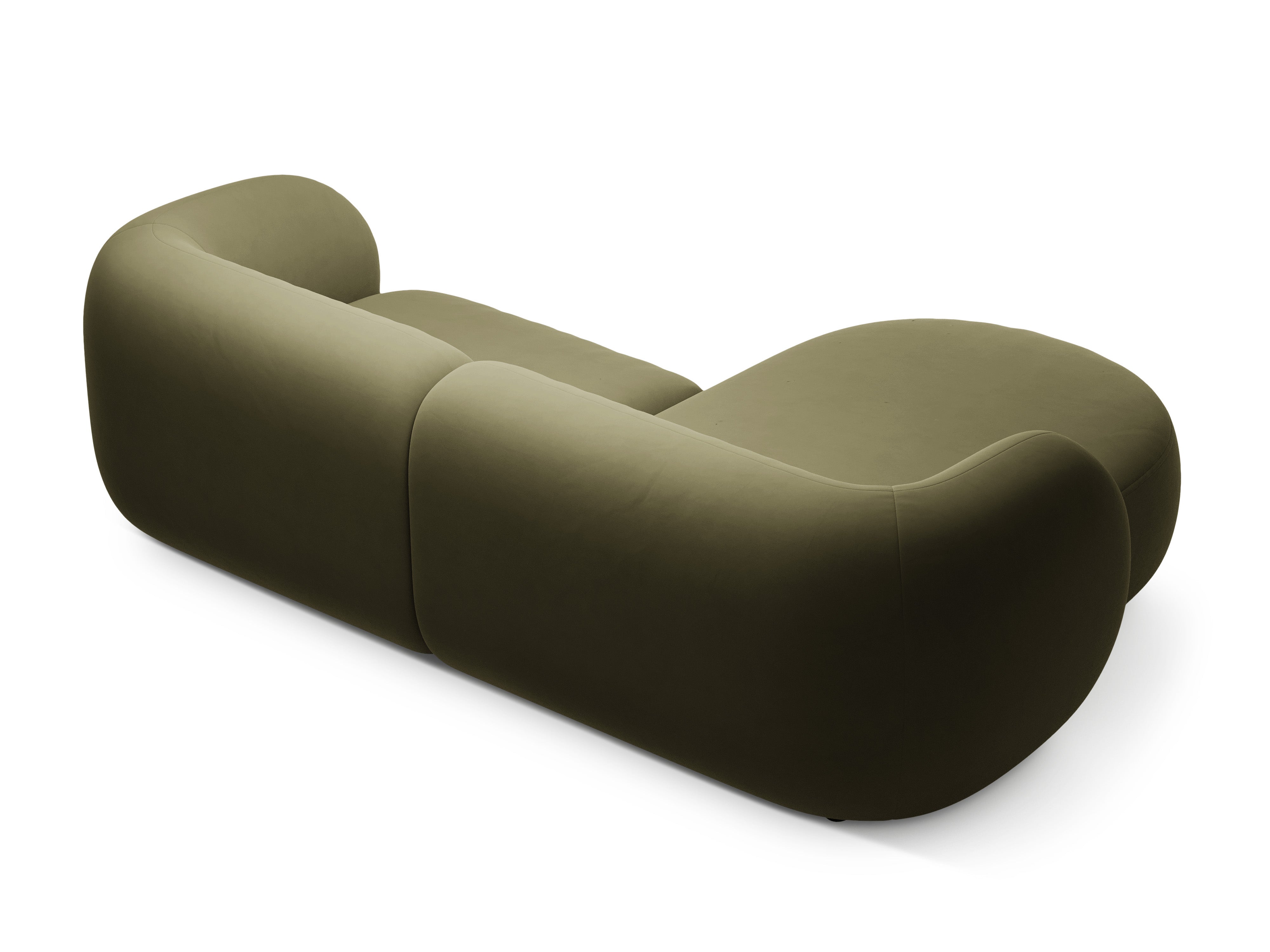 Zelený sametový rohový gauč pro dvě osoby KATE vlevo