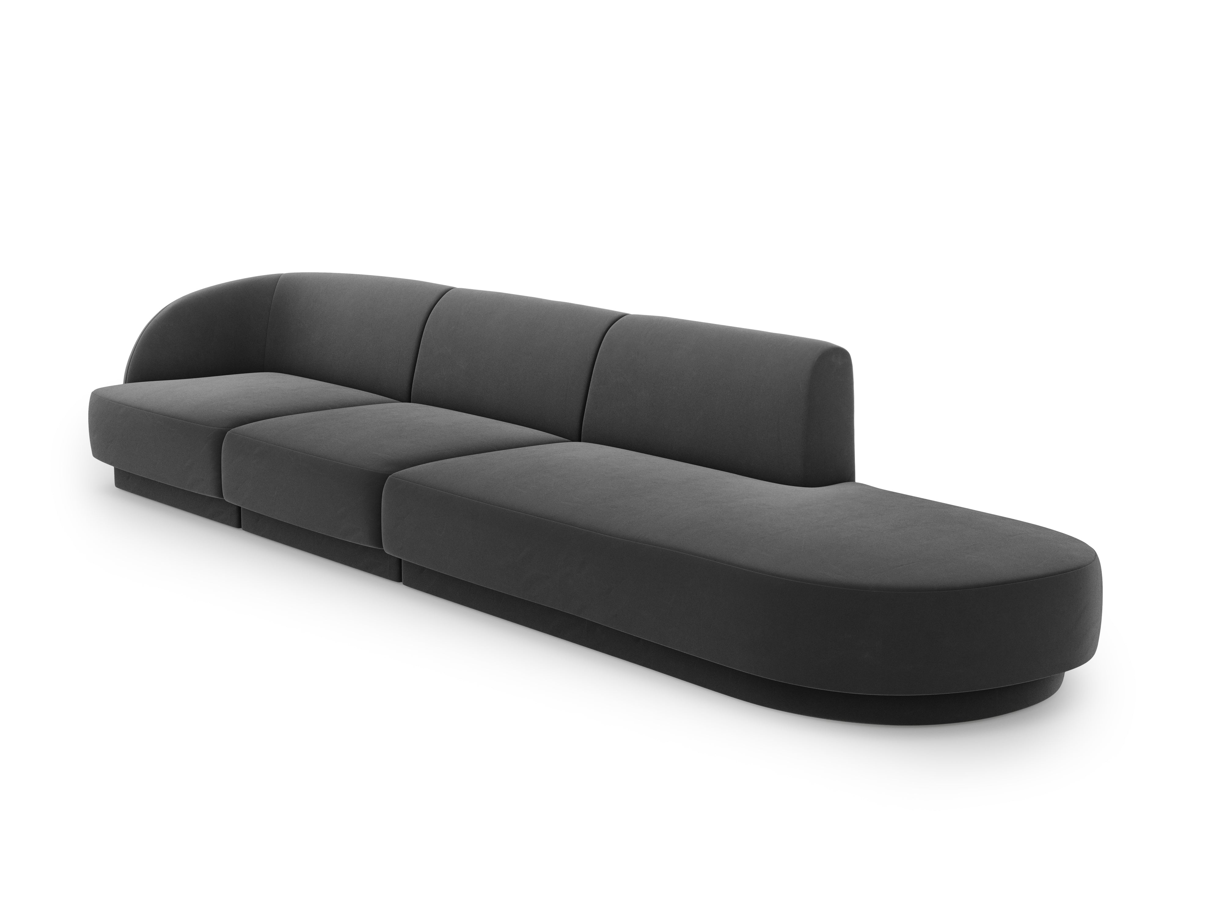 Sofa aksamitna prawostronna 4-osobowa otwarta MILEY ciemnoszary Micadoni    Eye on Design