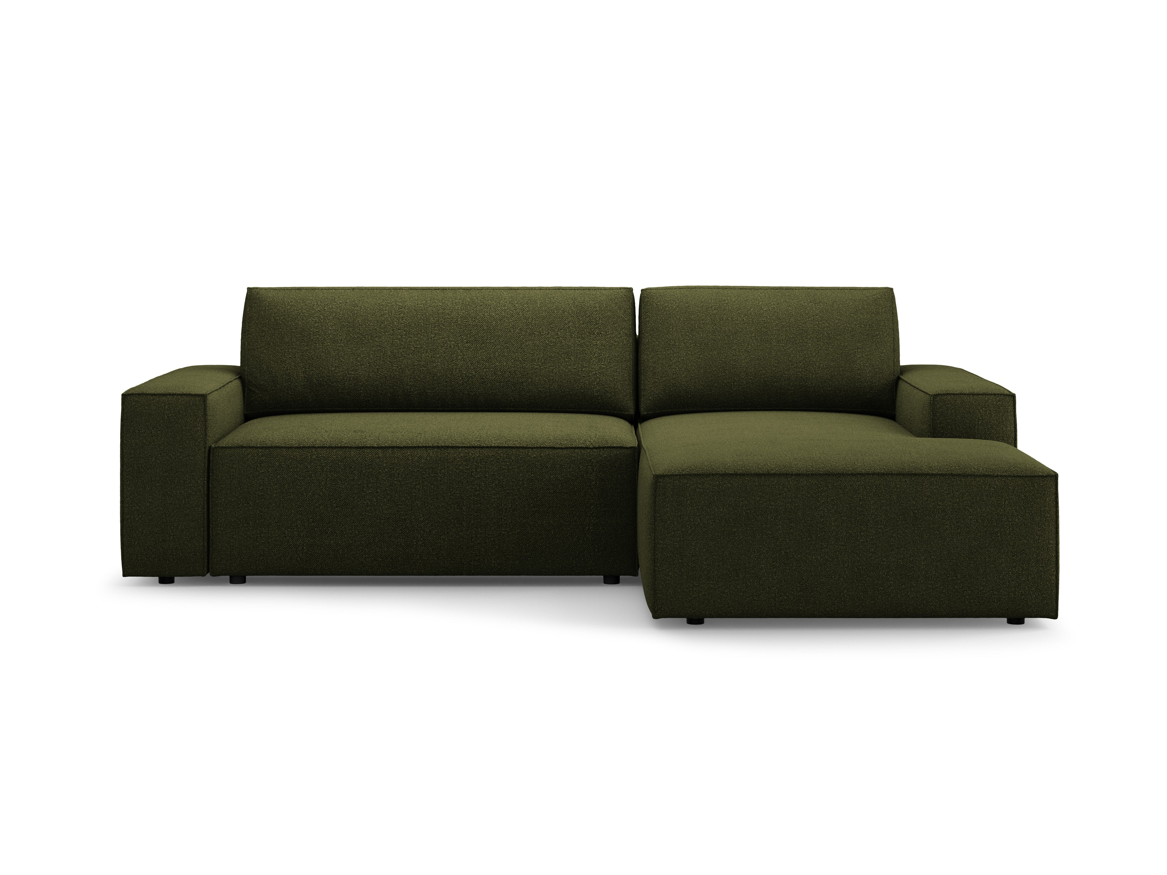 Right-facing corner sofa bed JODIE dark olive green boucle