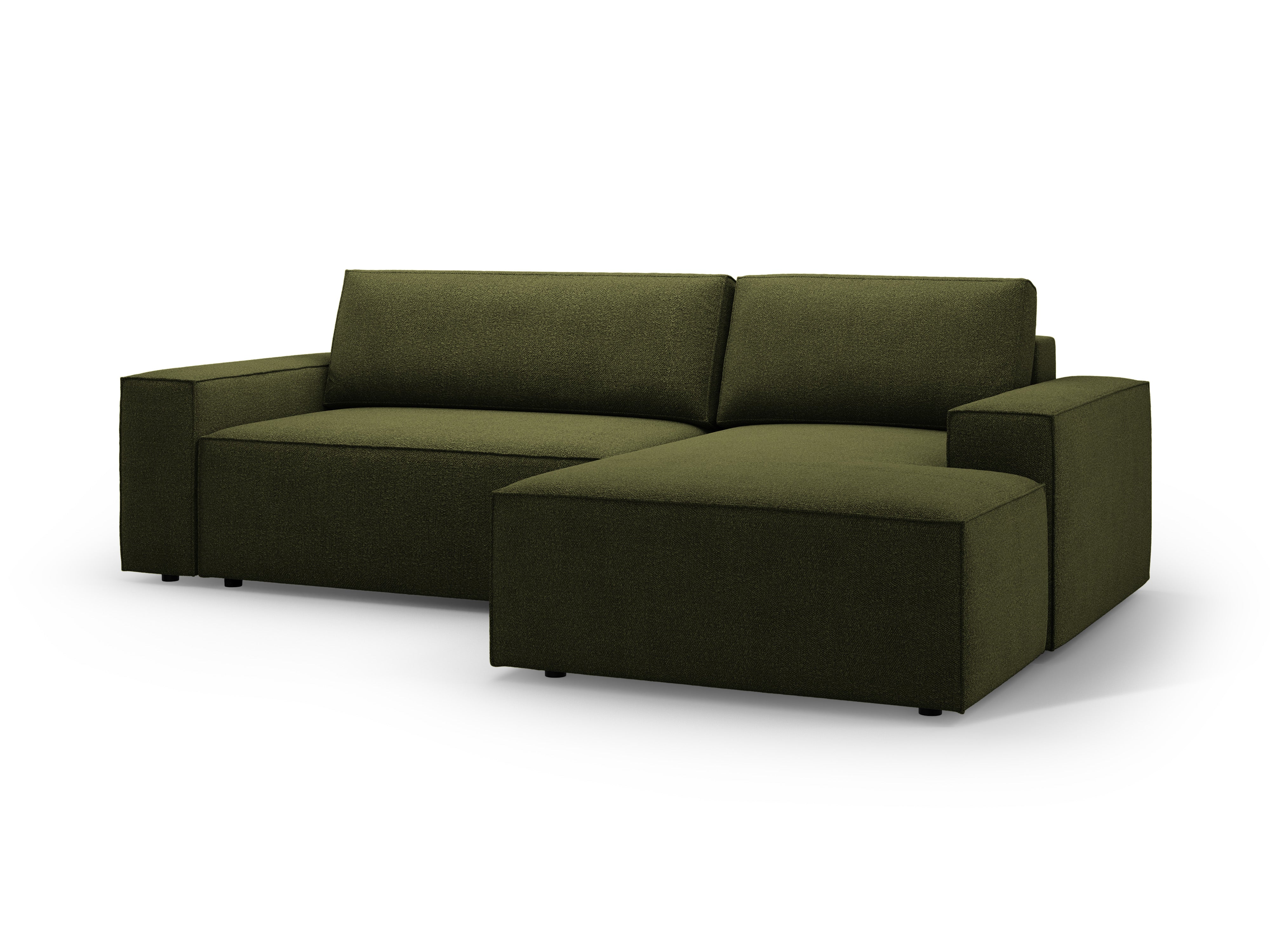Right-facing corner sofa bed JODIE dark olive green boucle
