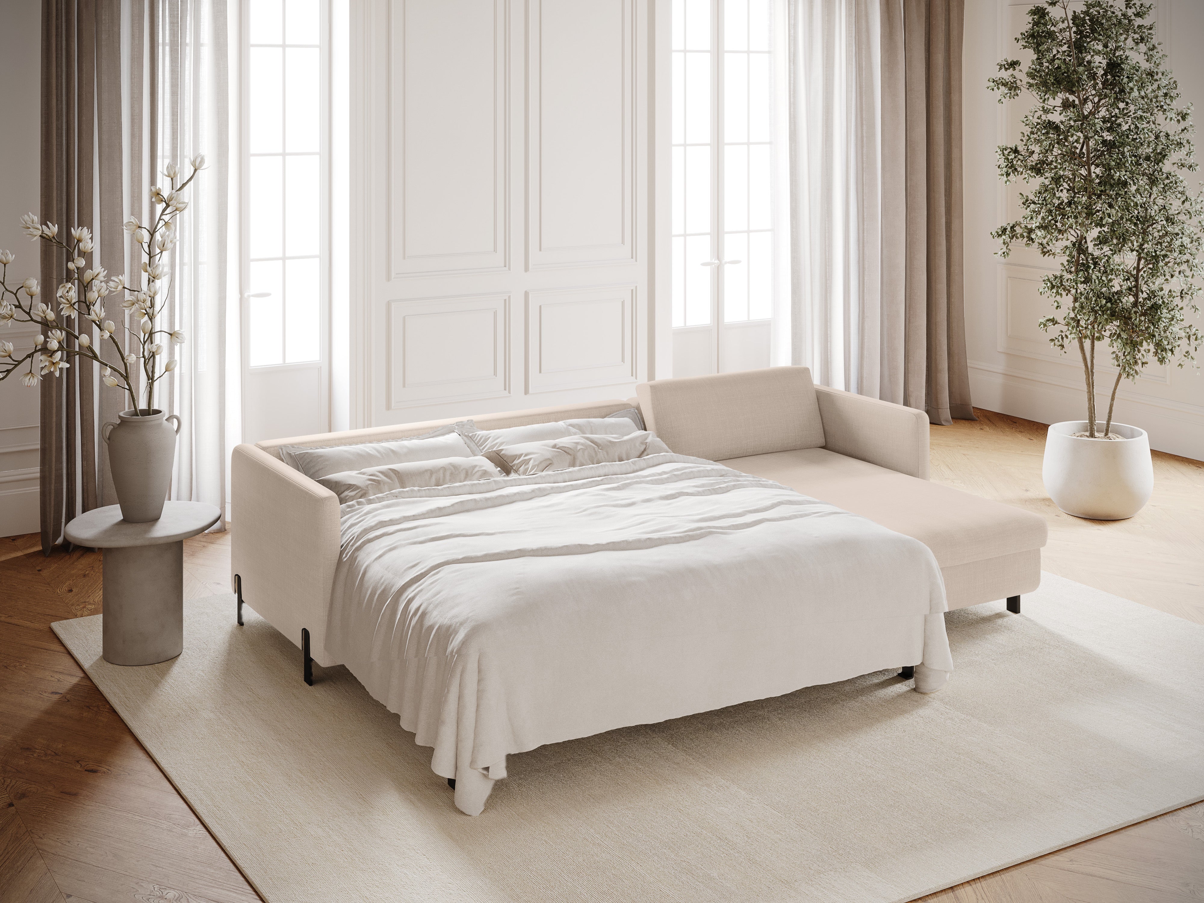 Right-sided corner sofa bed GLORIA beige chenille