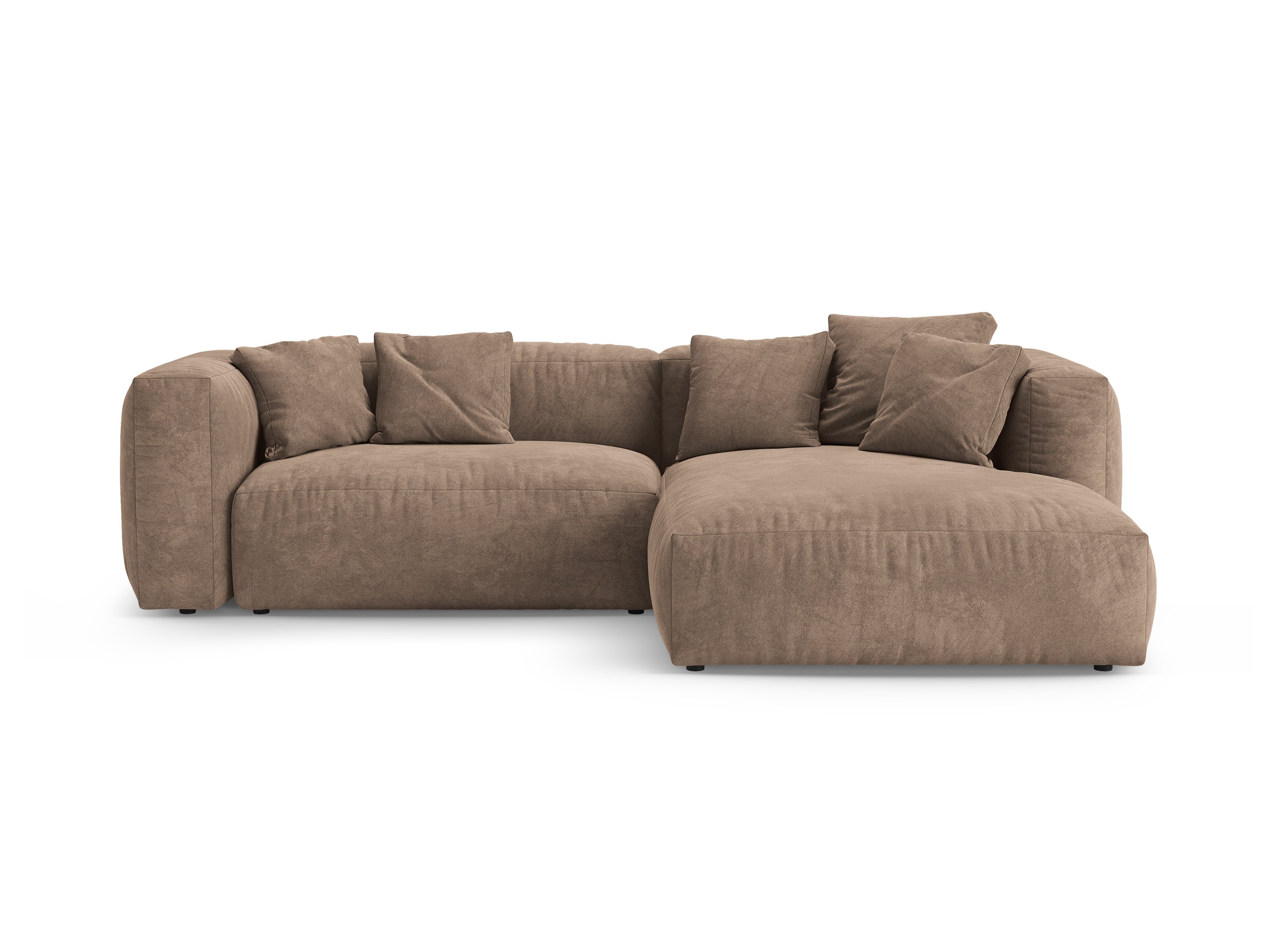 Right-facing velvet corner sofa with sleeping function MARTINA dark beige