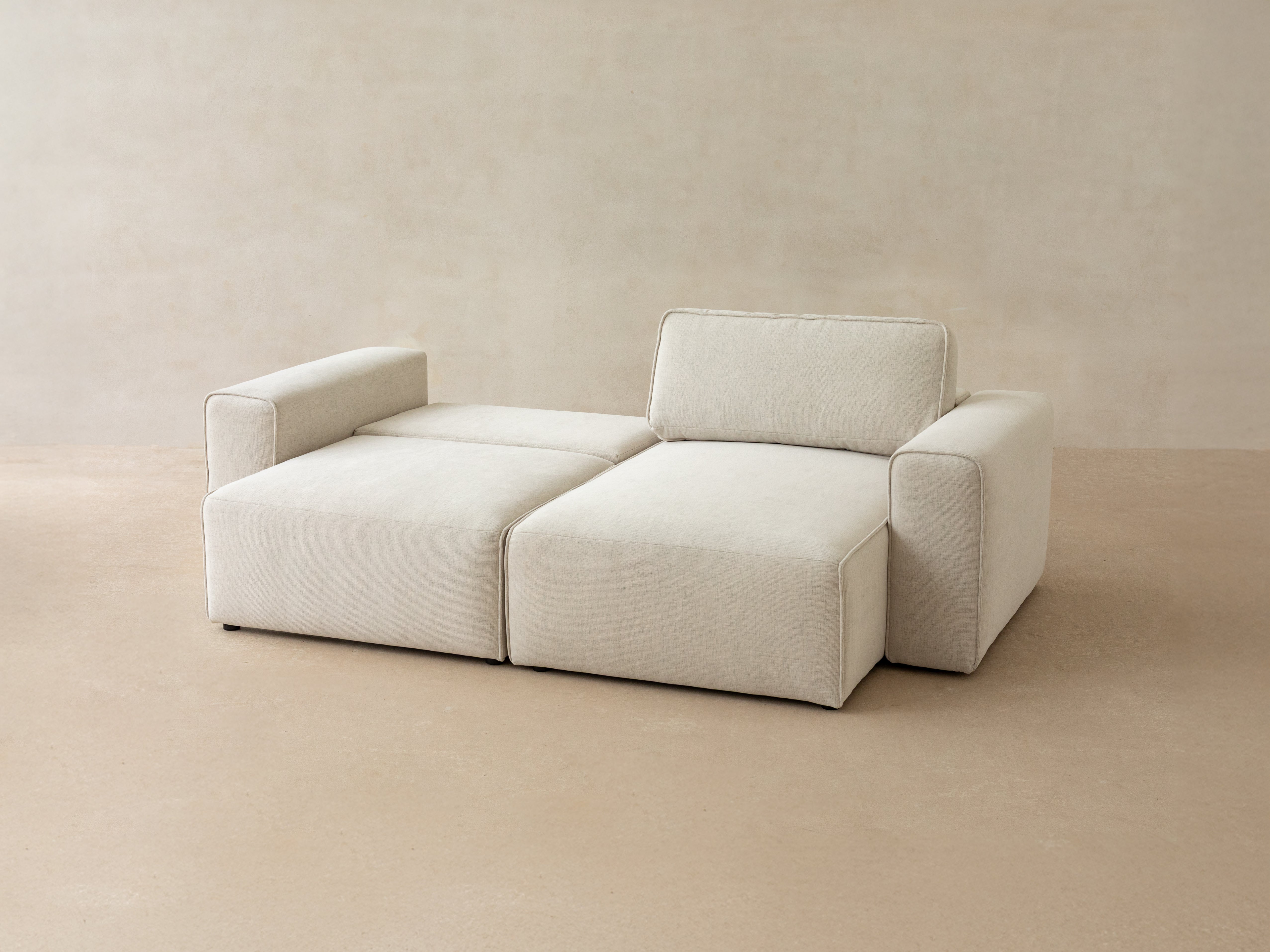 Left-sided 3-seater sofa bed VICTOR light beige chenille