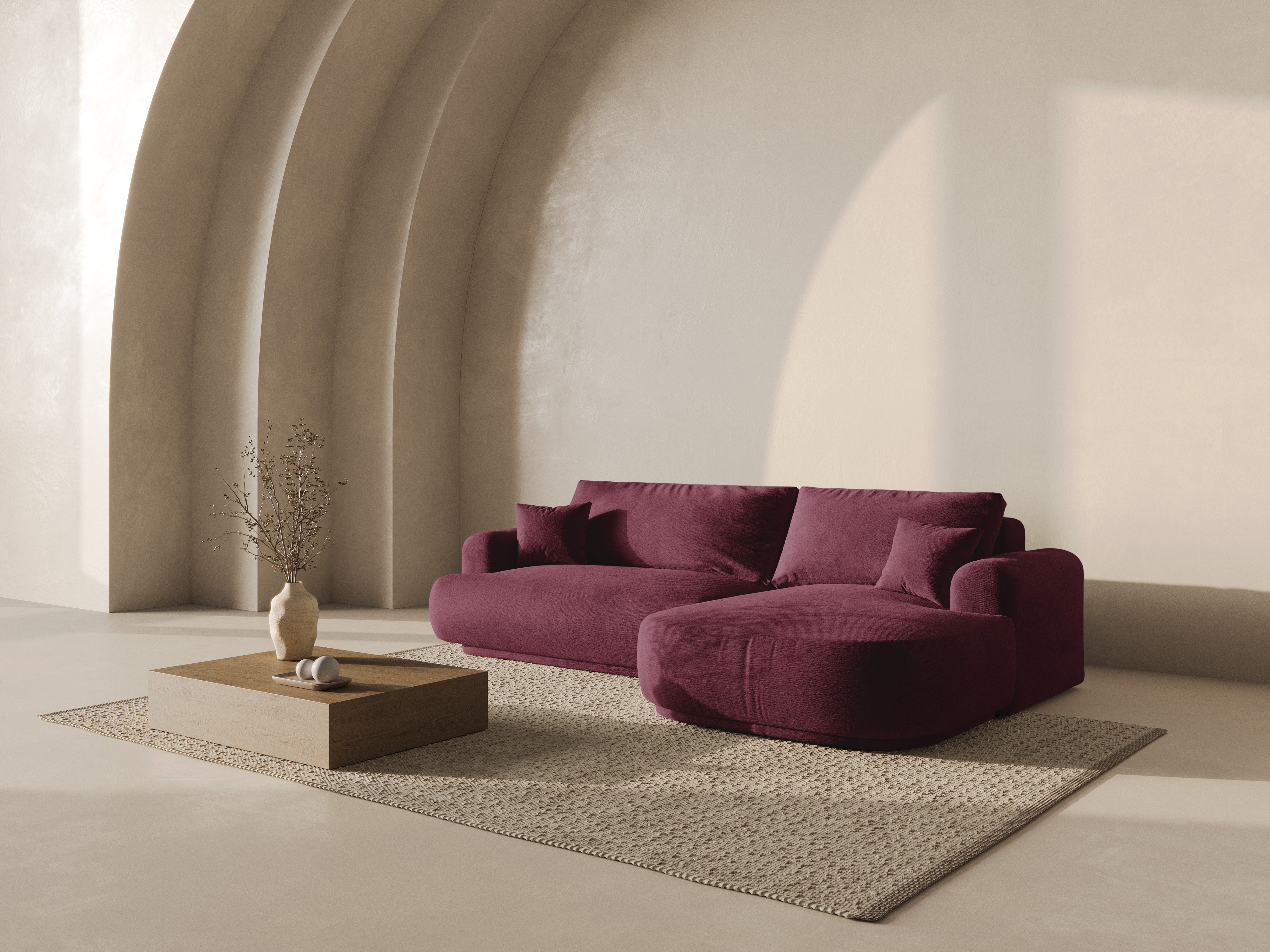 Pravostranný rohový gauč s funkcí spaní ELLA burgundský