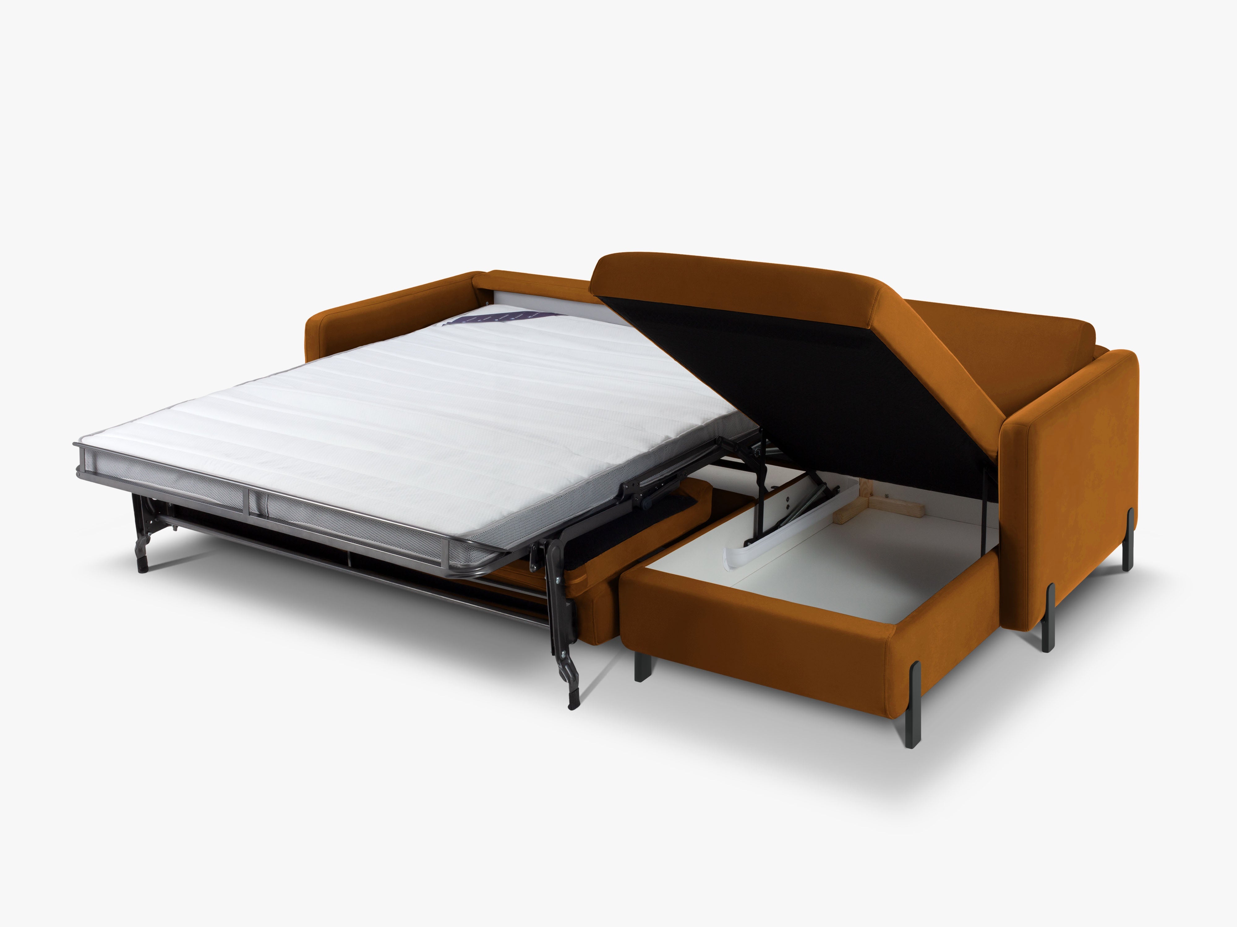 Right-facing velvet corner sofa with sleeping function GLORIA brown