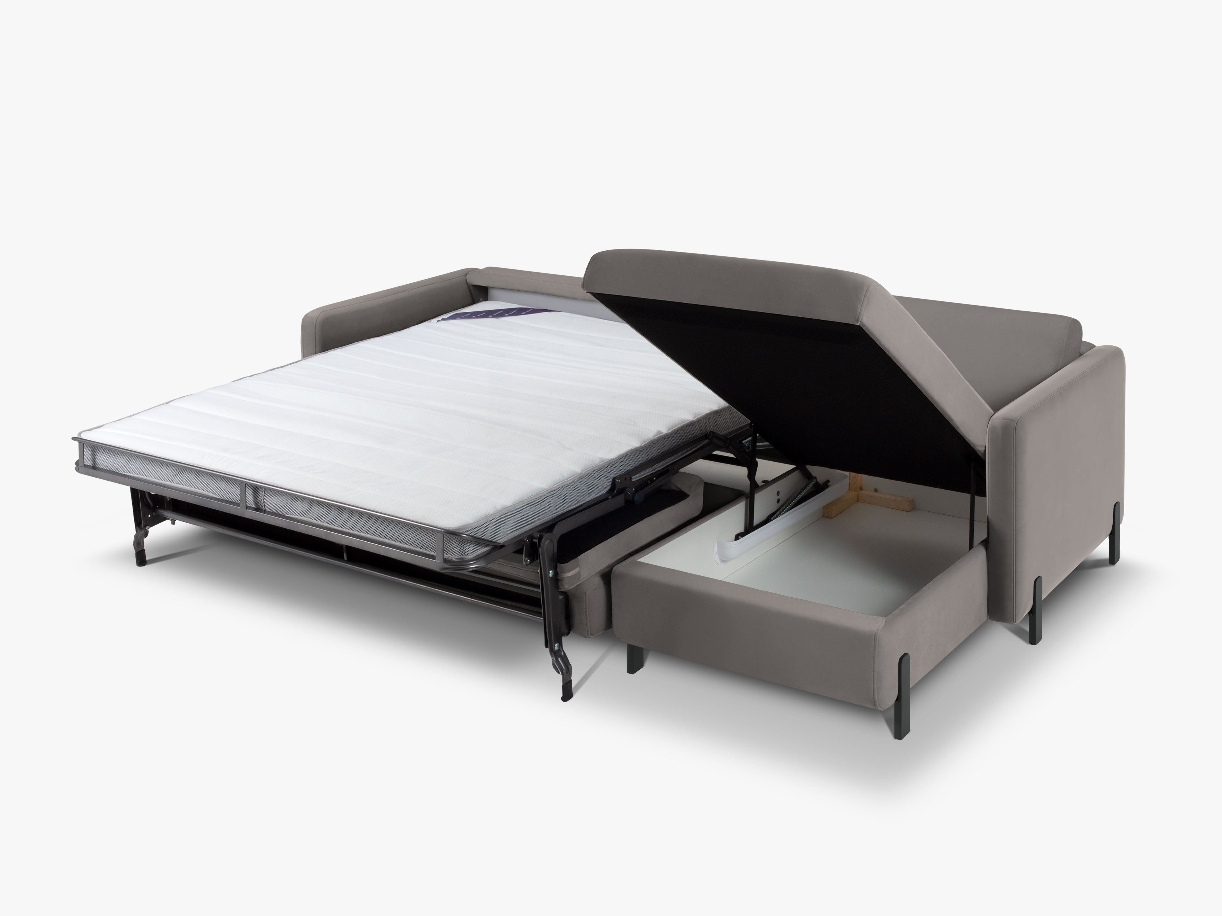 Right-facing velvet corner sofa with sleeping function GLORIA gray