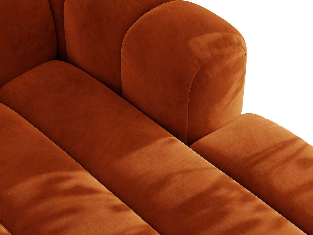 Narożnik aksamitny prawostronny z funkcją spania LUPINE ceglany – ujęcie 7