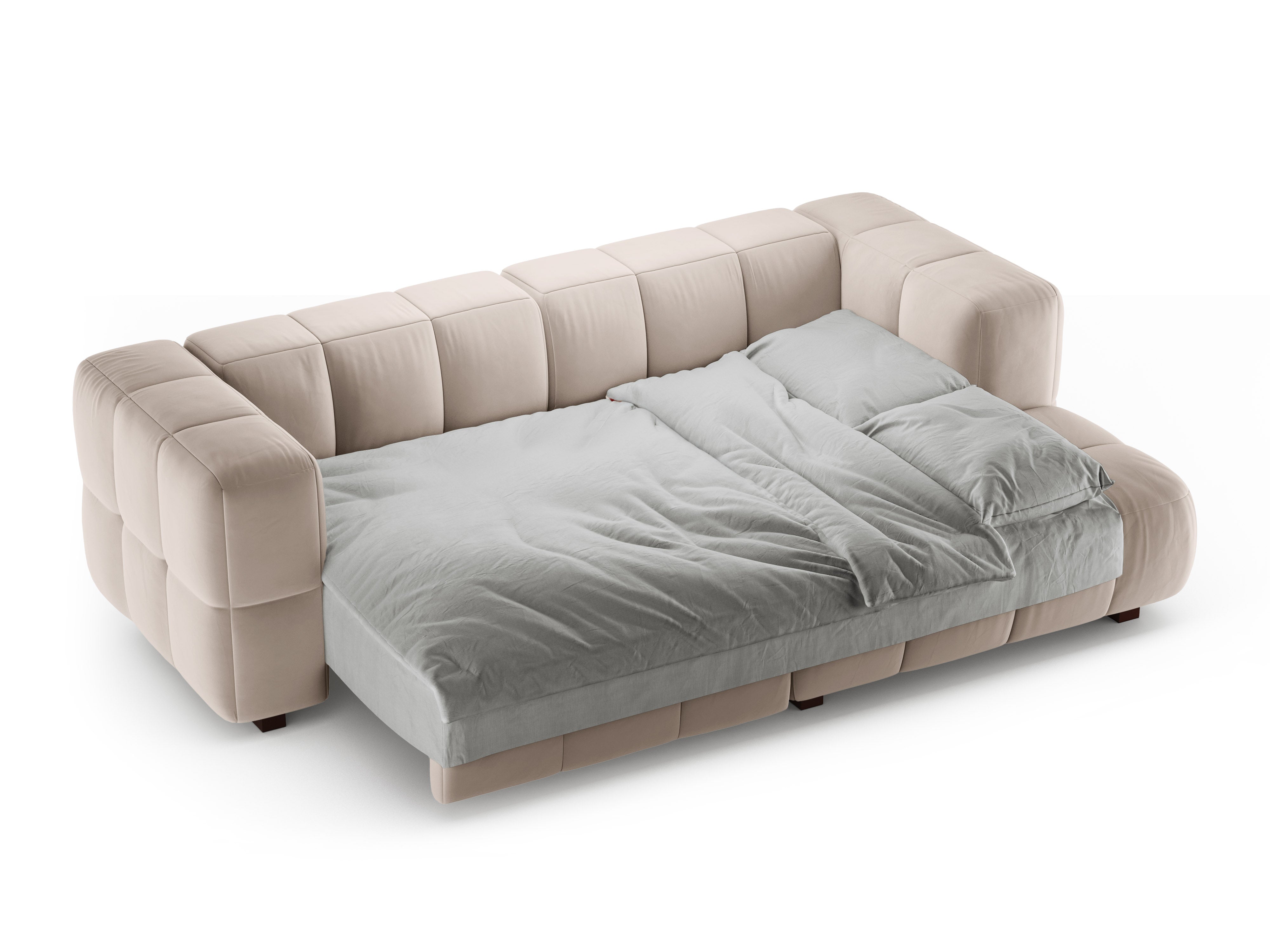 Beige Right-Hand Velvet Corner Sofa Bed PUMA