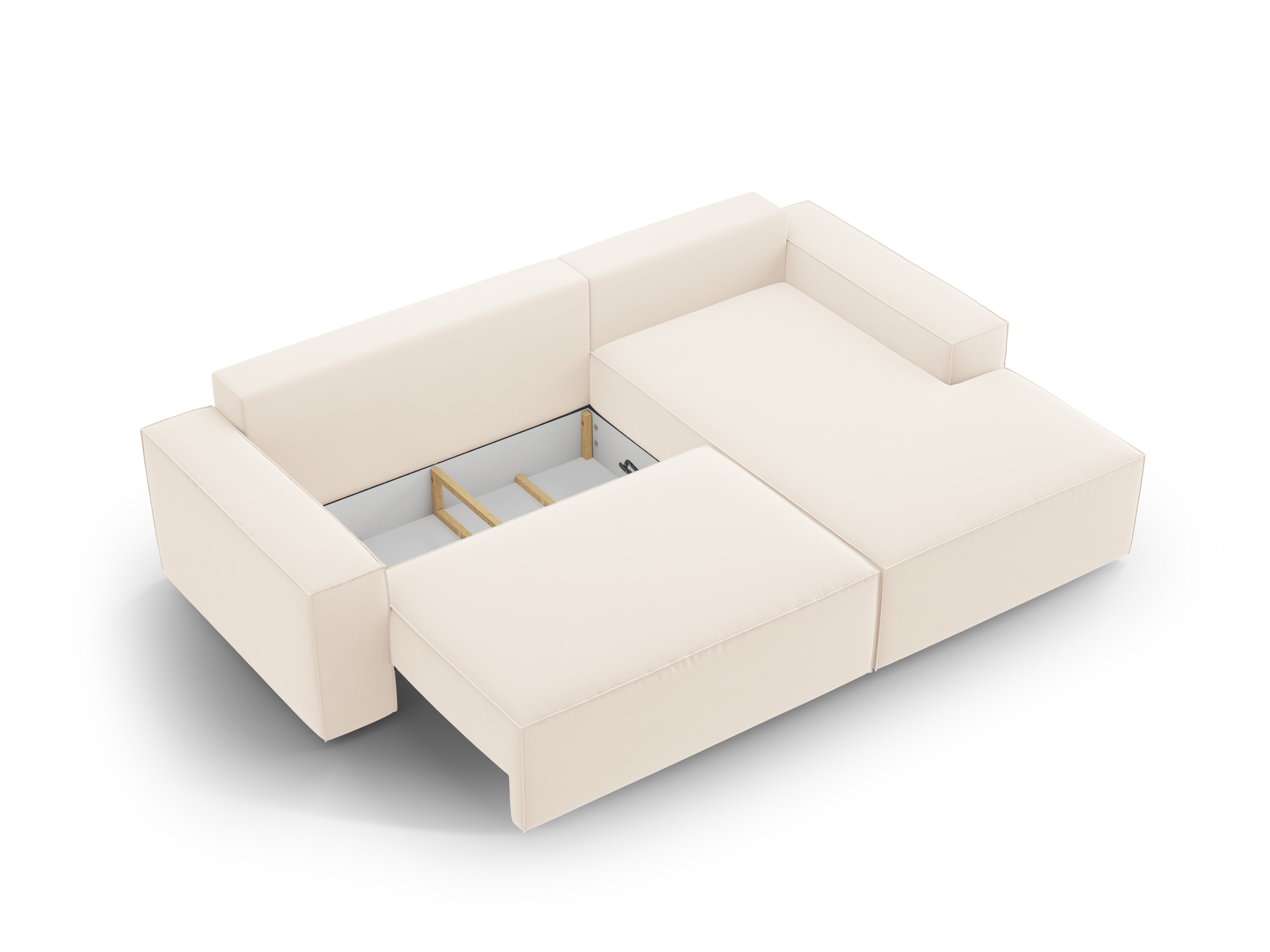 Right-facing velvet corner sofa bed JODIE light beige