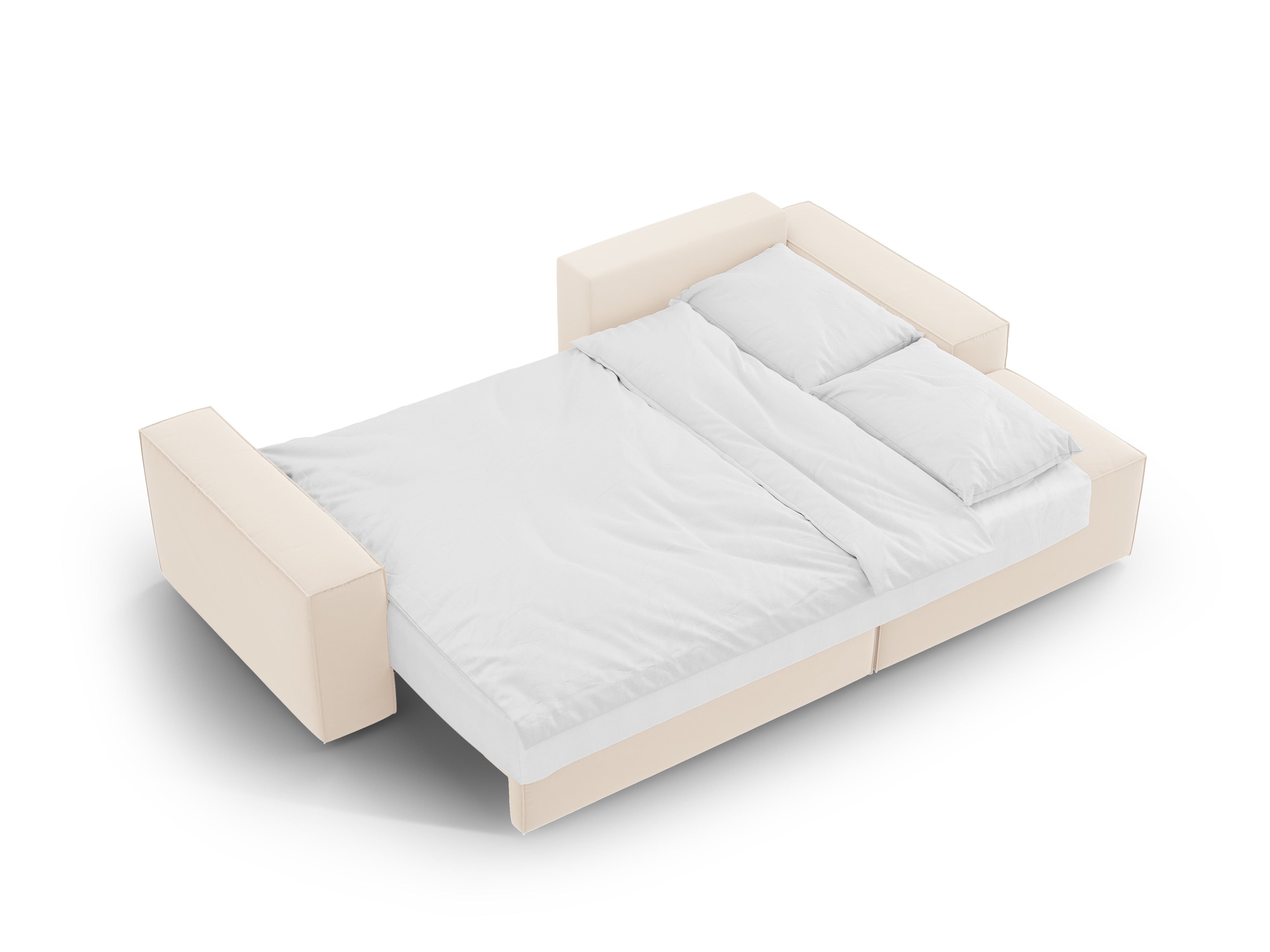 Right-facing velvet corner sofa bed JODIE light beige