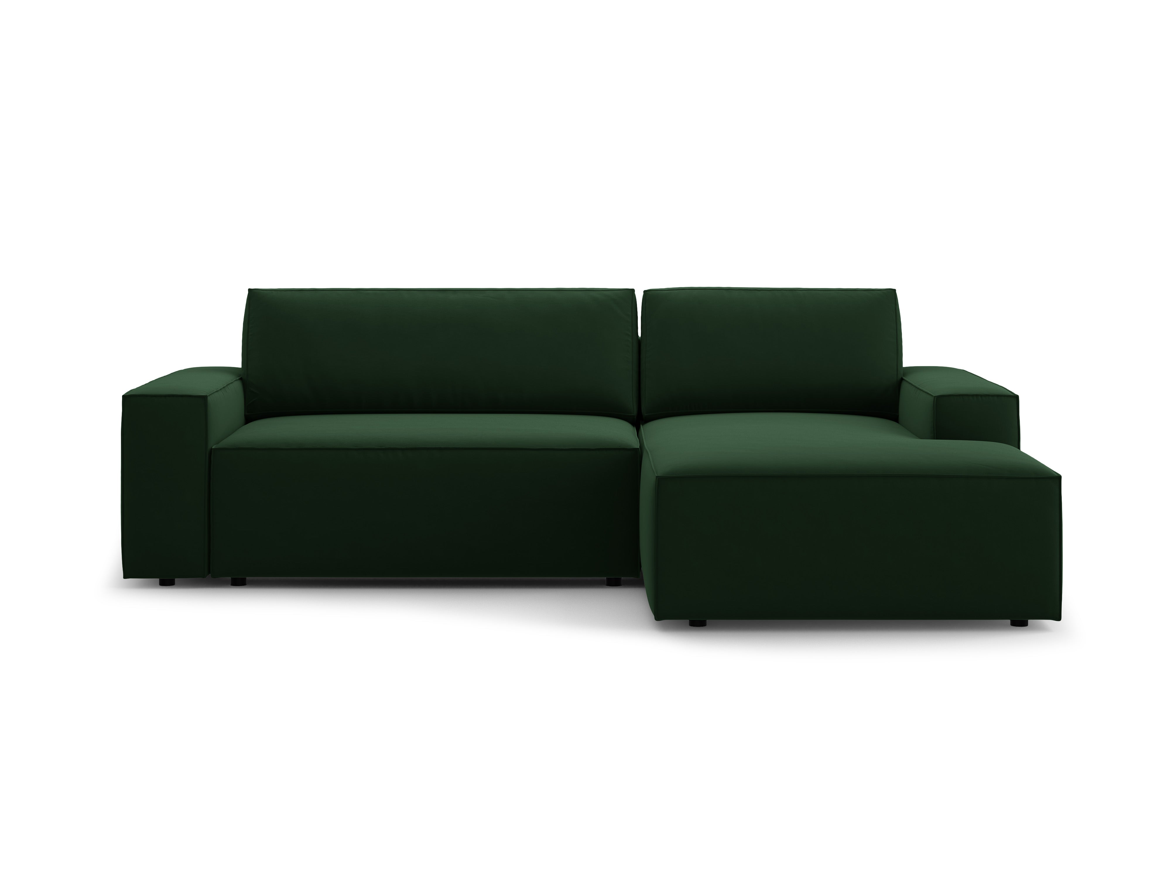Right-facing velvet corner sofa bed JODIE in bottle green