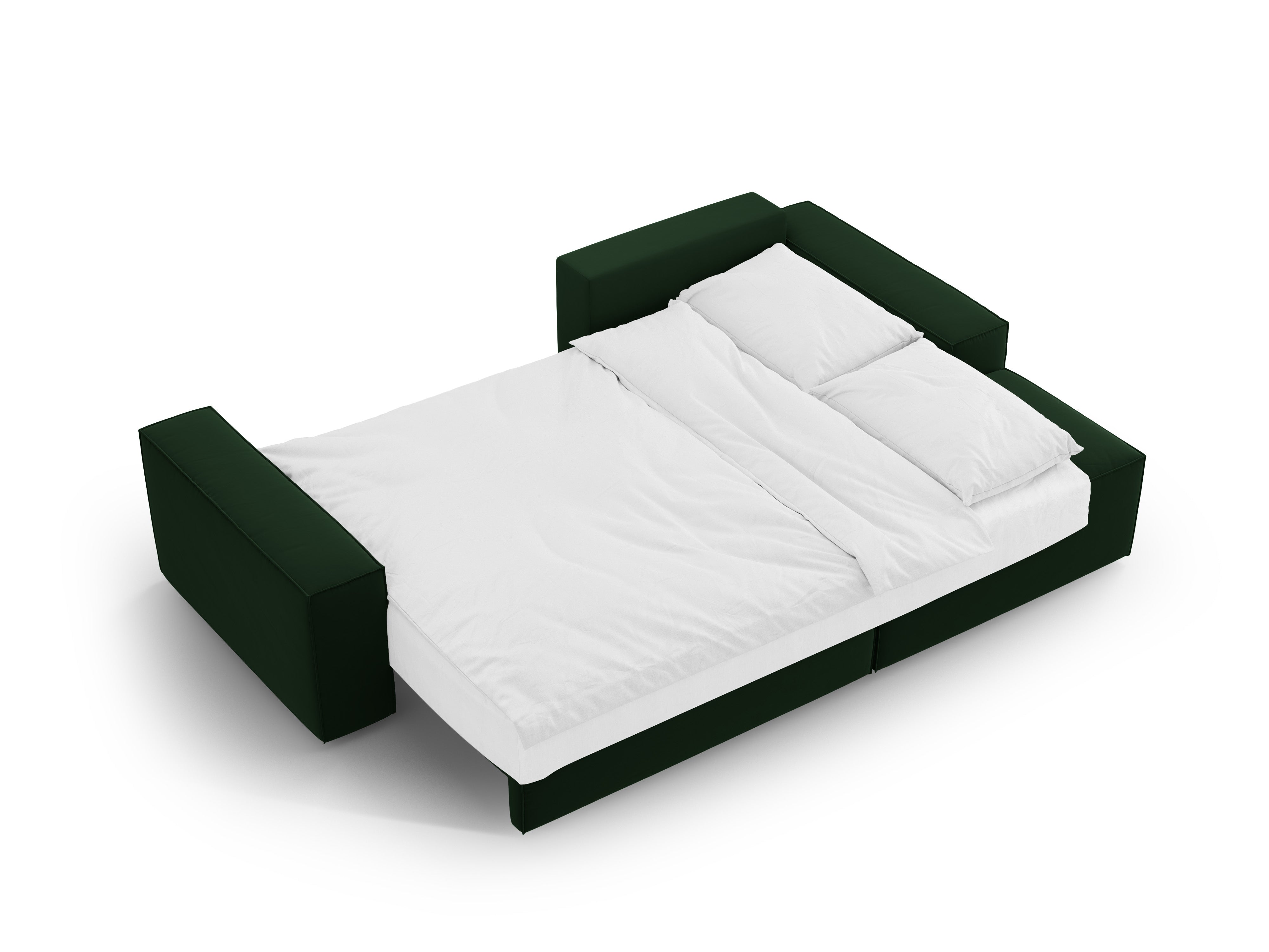 Right-facing velvet corner sofa bed JODIE in bottle green