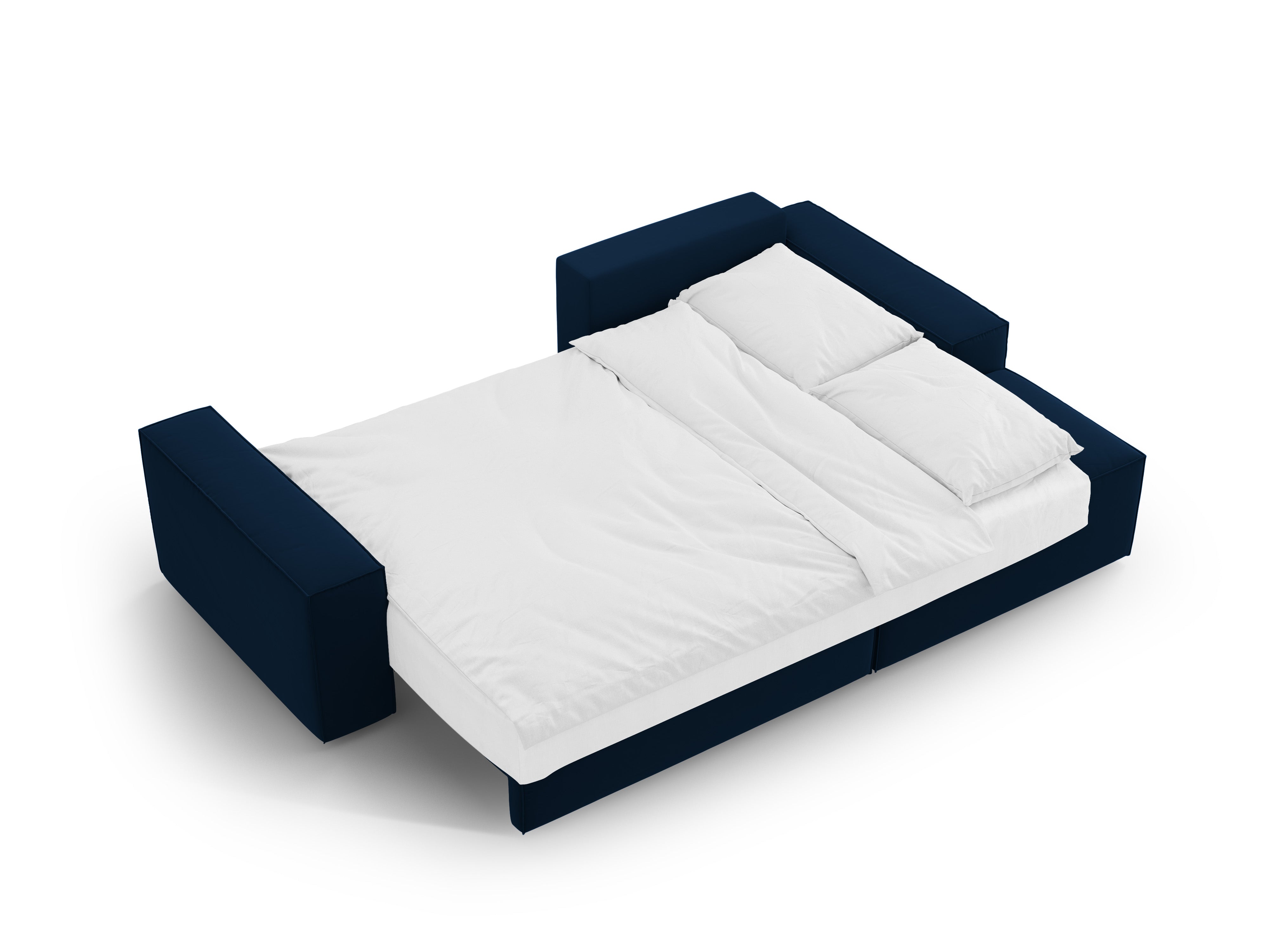 Right-facing velvet corner sofa bed JODIE royal blue