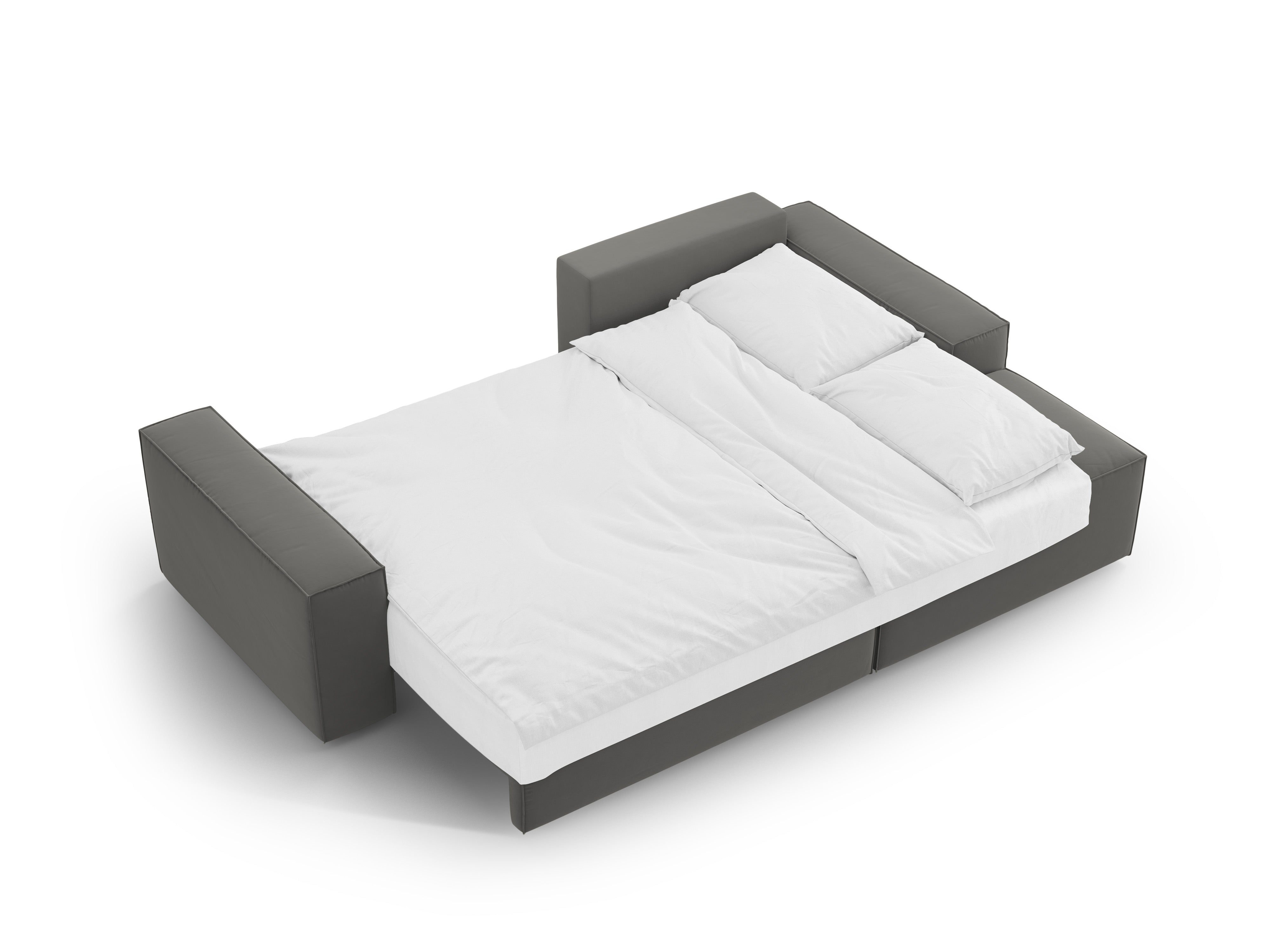 Right-facing velvet corner sofa bed JODIE light gray