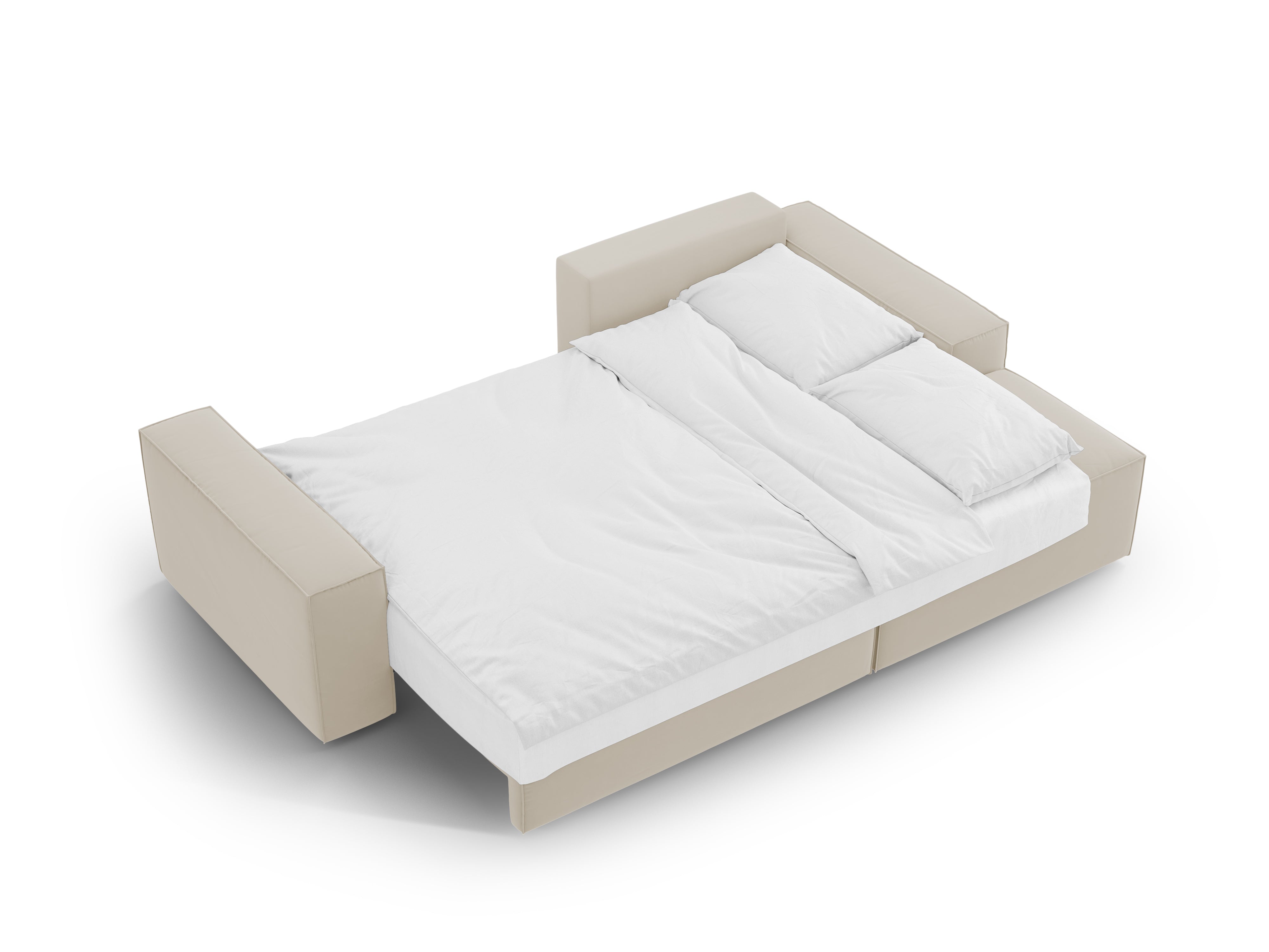 Right-facing velvet corner sofa bed JODIE dark beige