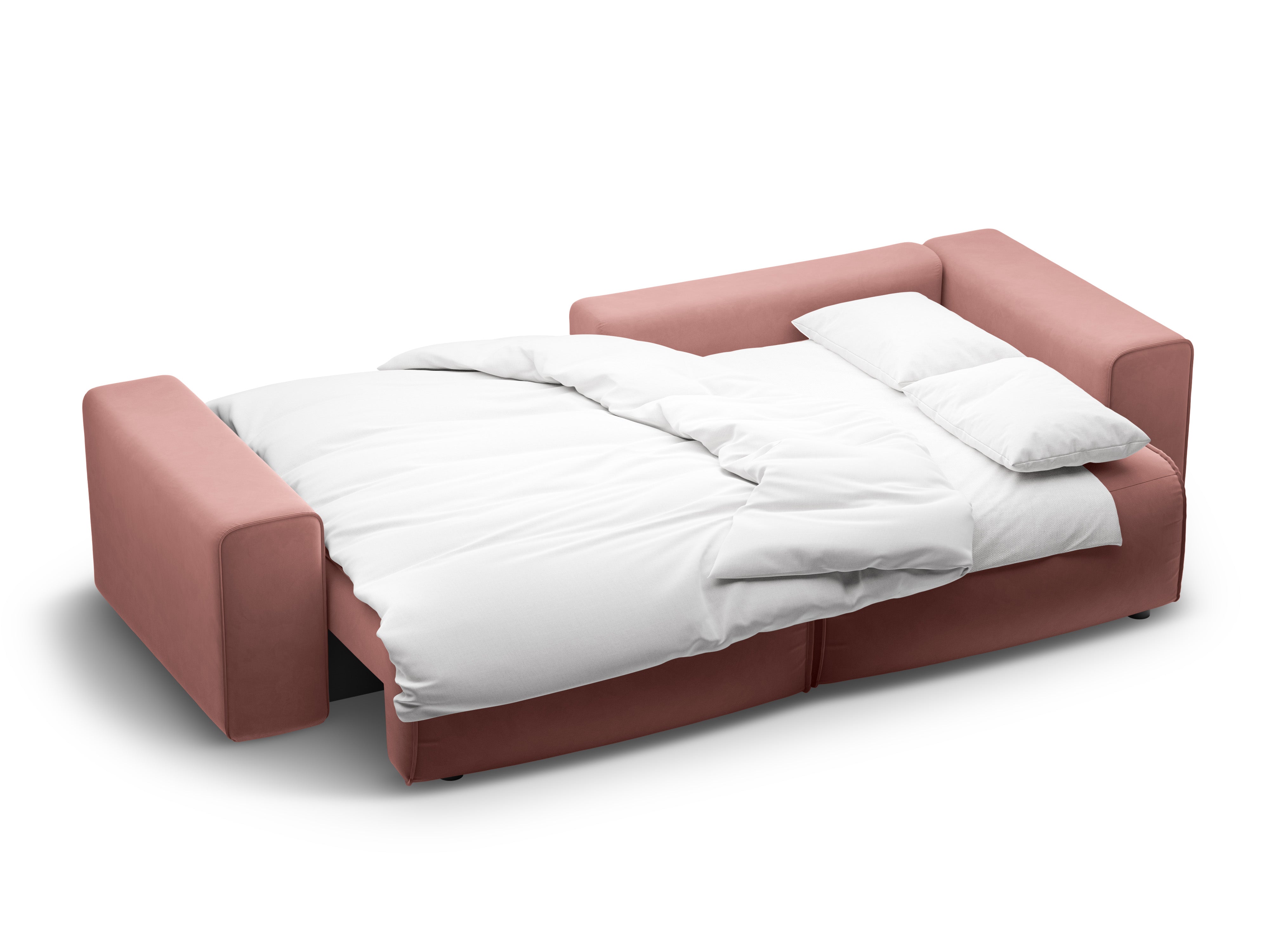 Růžový sametový rohový gauč s funkcí spaní pro 3 osoby VICTOR