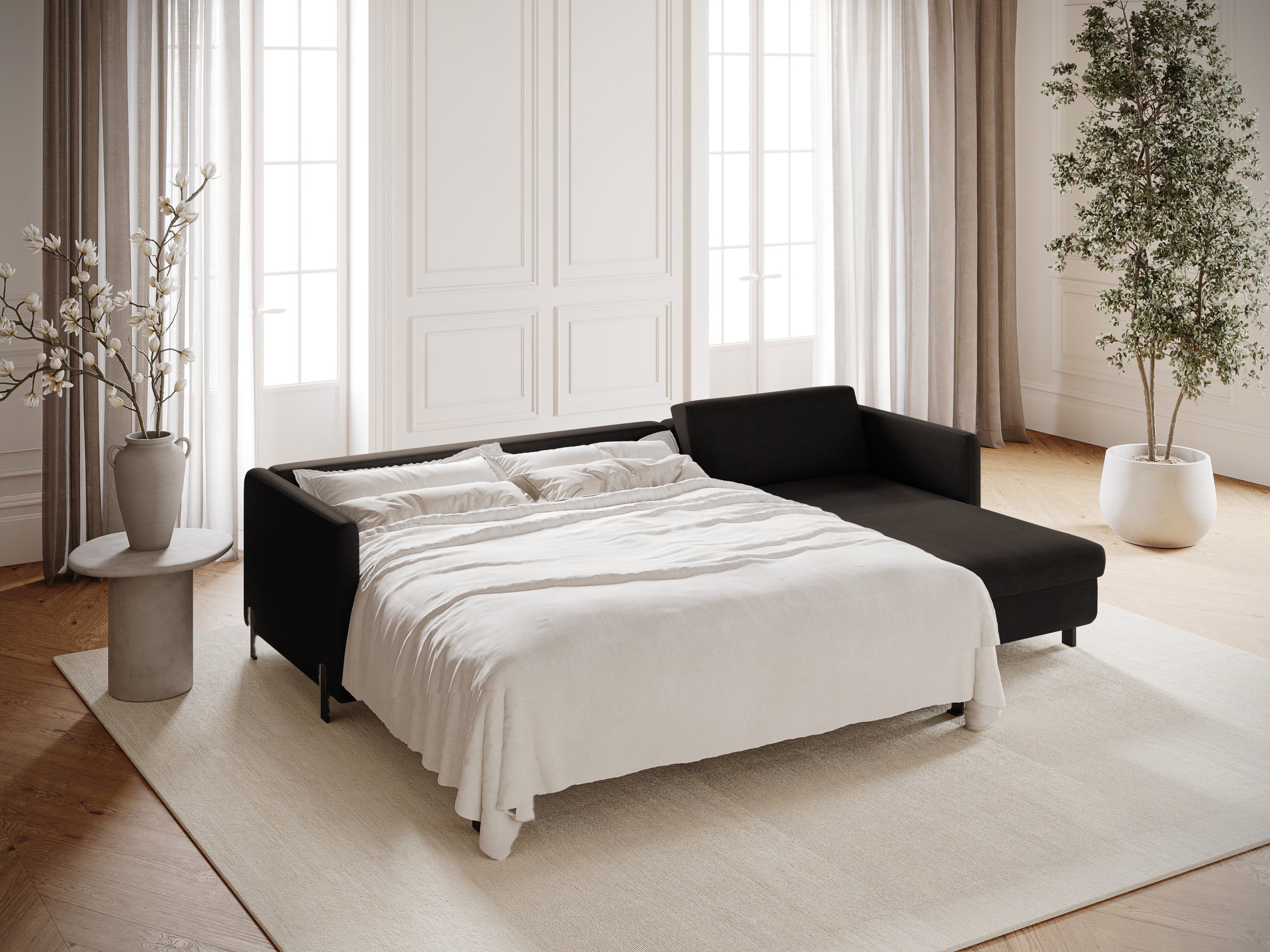 Right-facing 4-seater sofa bed GLORIA dark gray chenille