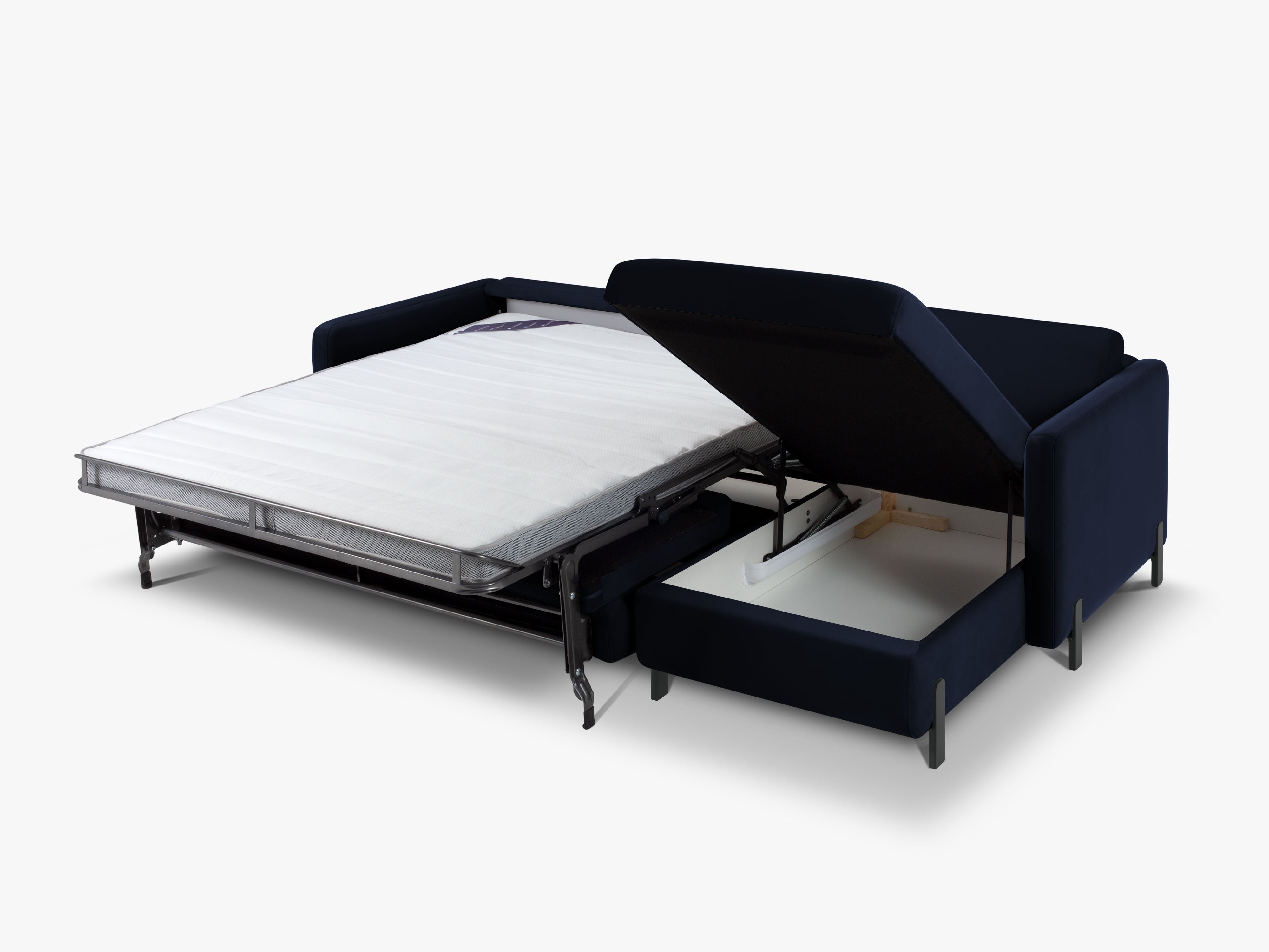 Sametový rohový gauč pravostranný pro 4 osoby s funkcí spaní GLORIA královsky modrý