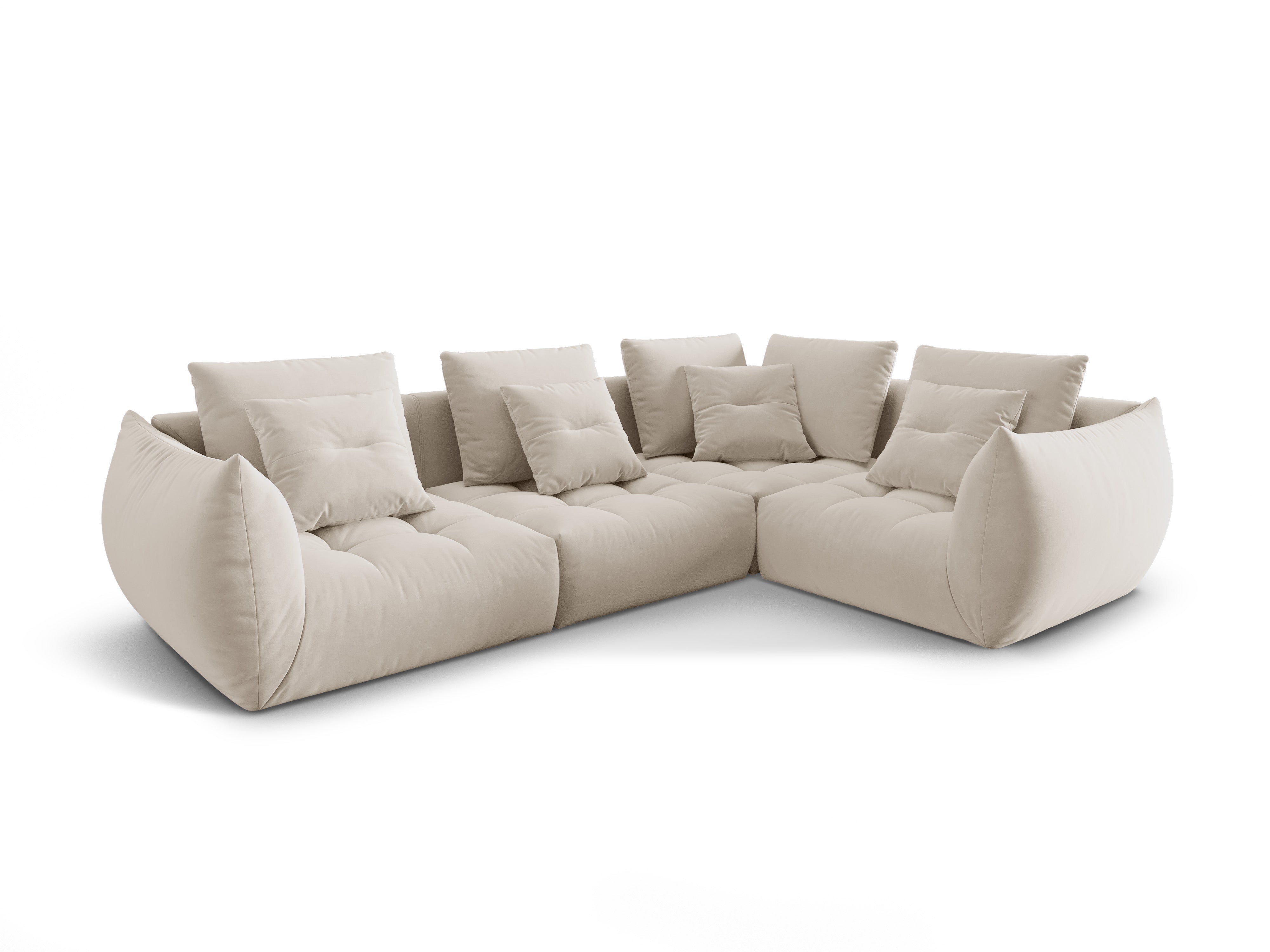 Modular Velvet Corner Sofa for 3 People Right-Hand Side BLOOM Ecru