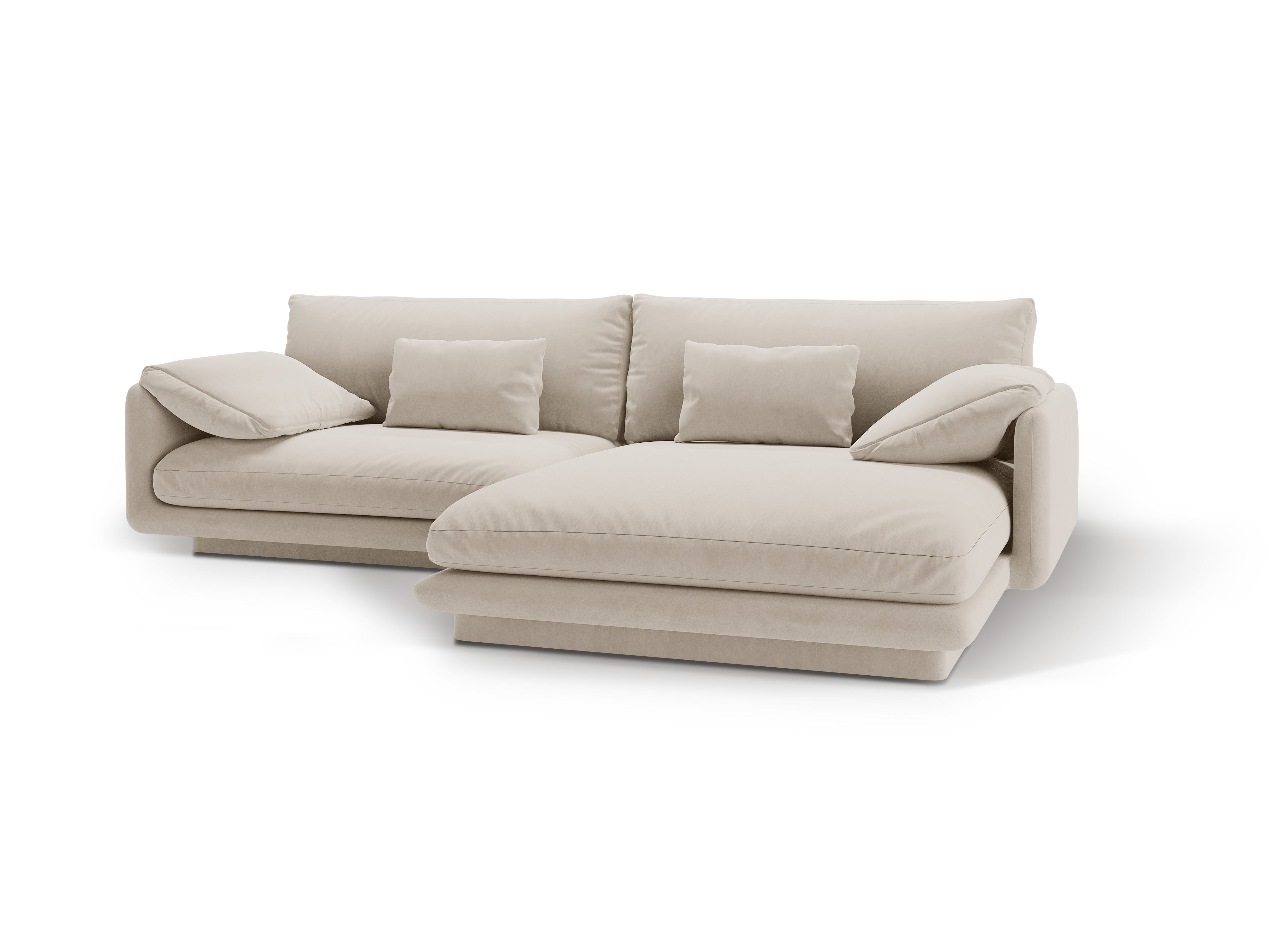 Sametový rohový gauč pro 4 osoby pravostranný TORINO ecru