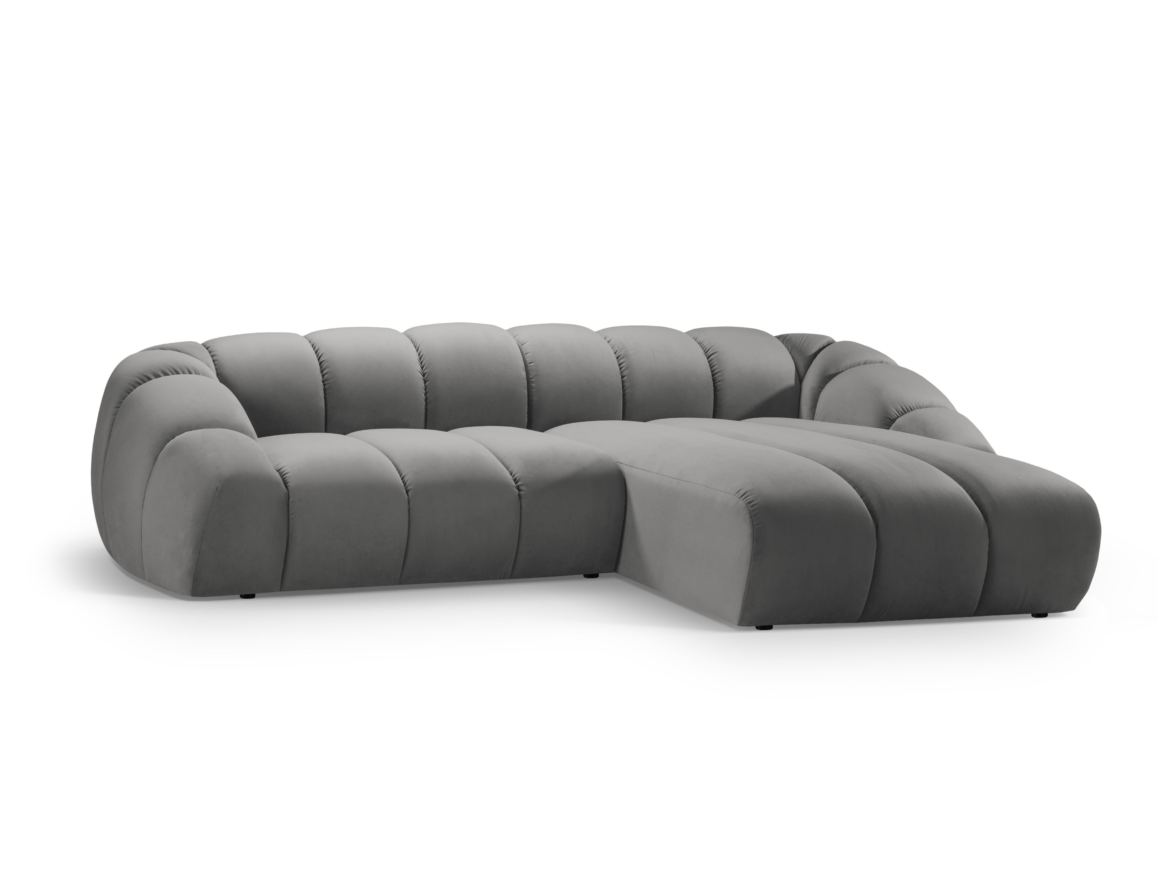 Gray velvet corner sofa for 4 people right-facing DIANA