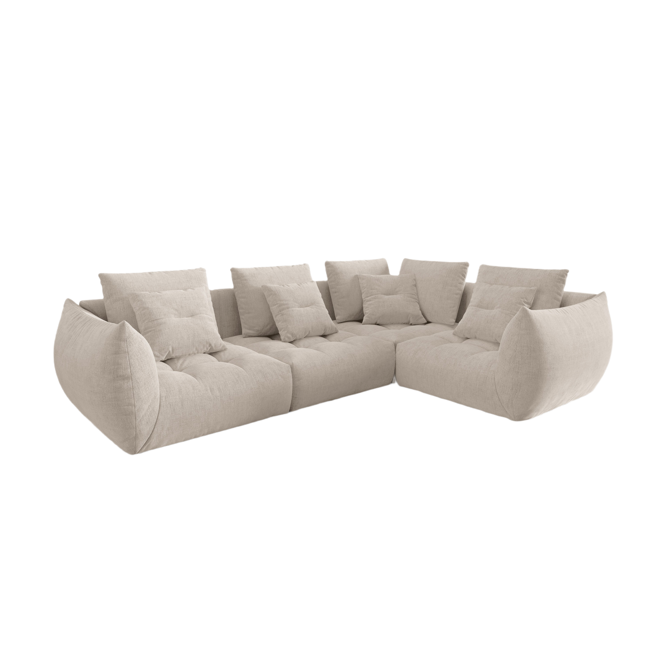 Right-facing 3-seater modular corner sofa BLOOM dark beige chenille