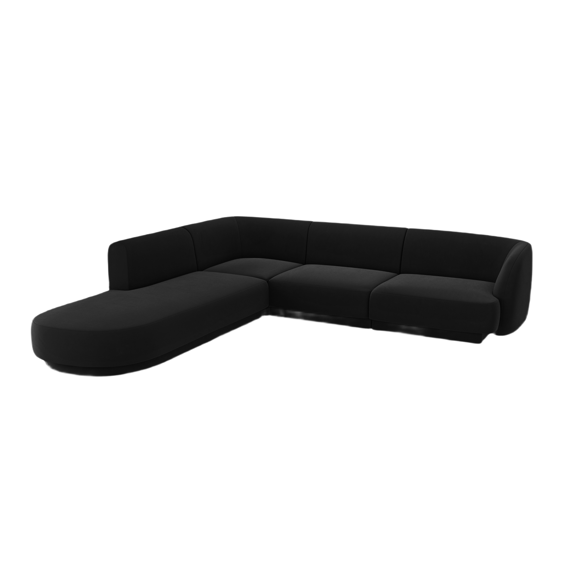 Velvet corner sofa for 6 people, left-sided MILEY in black