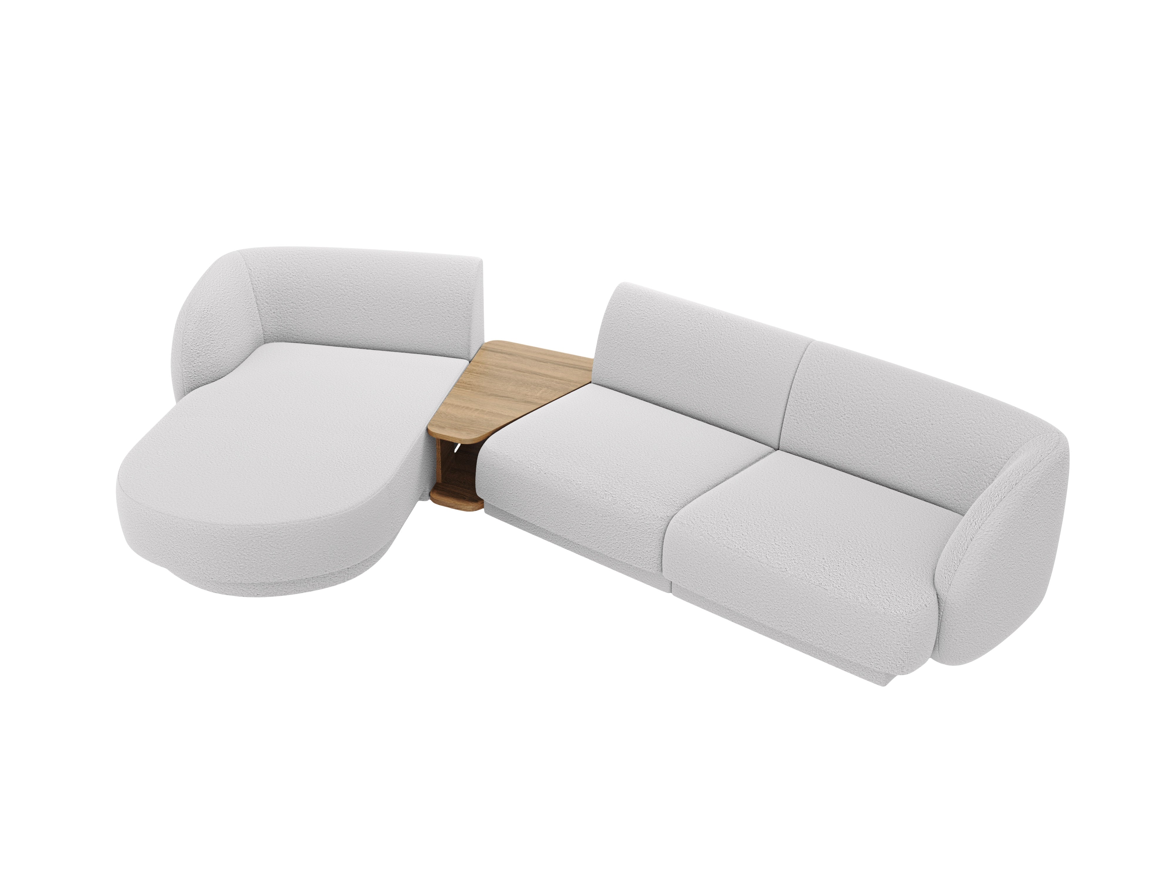 Modular corner sofa with table 3-seater left-sided MILEY light gray boucle