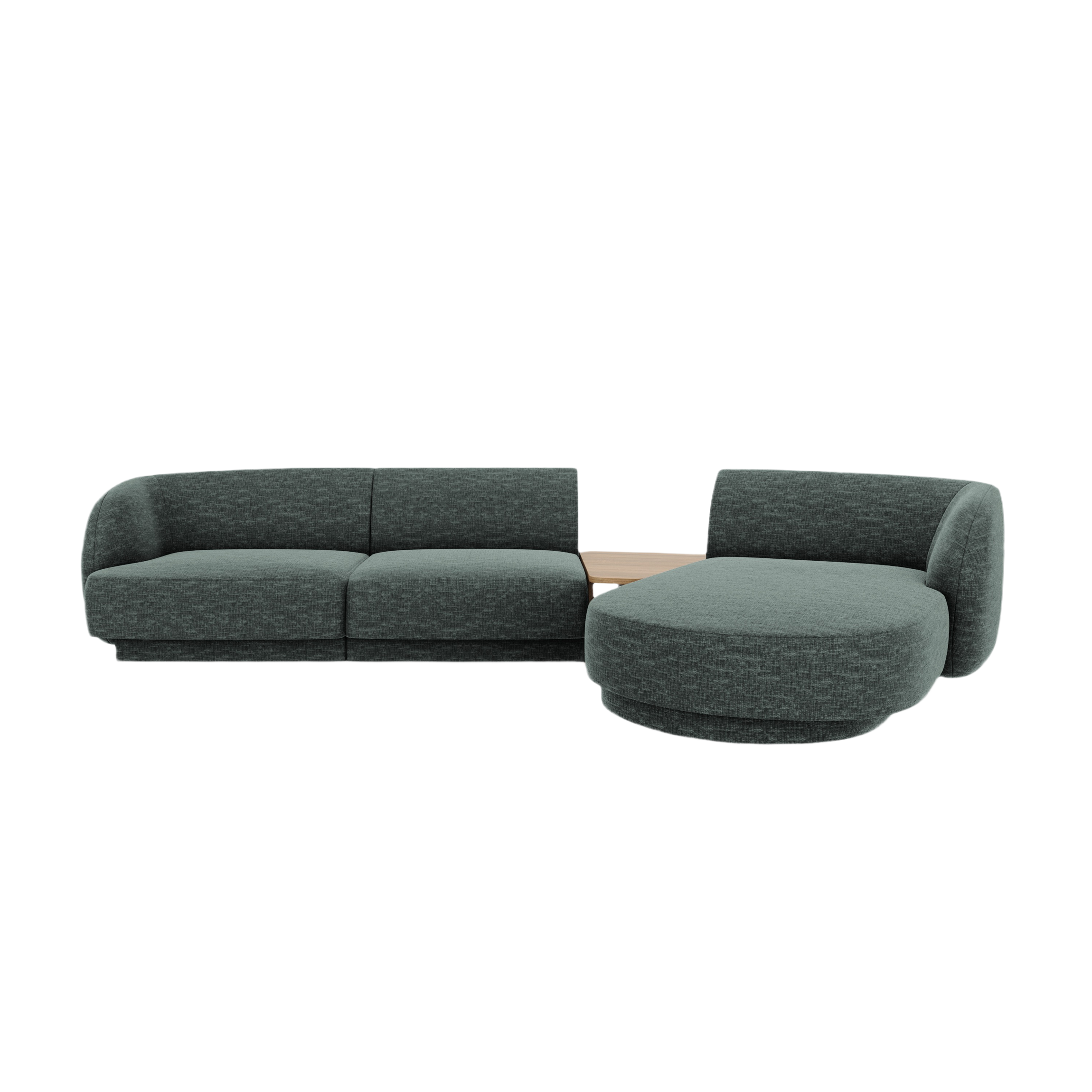 Modular corner sofa with table 3-seater right-sided MILEY petrol silky chenille