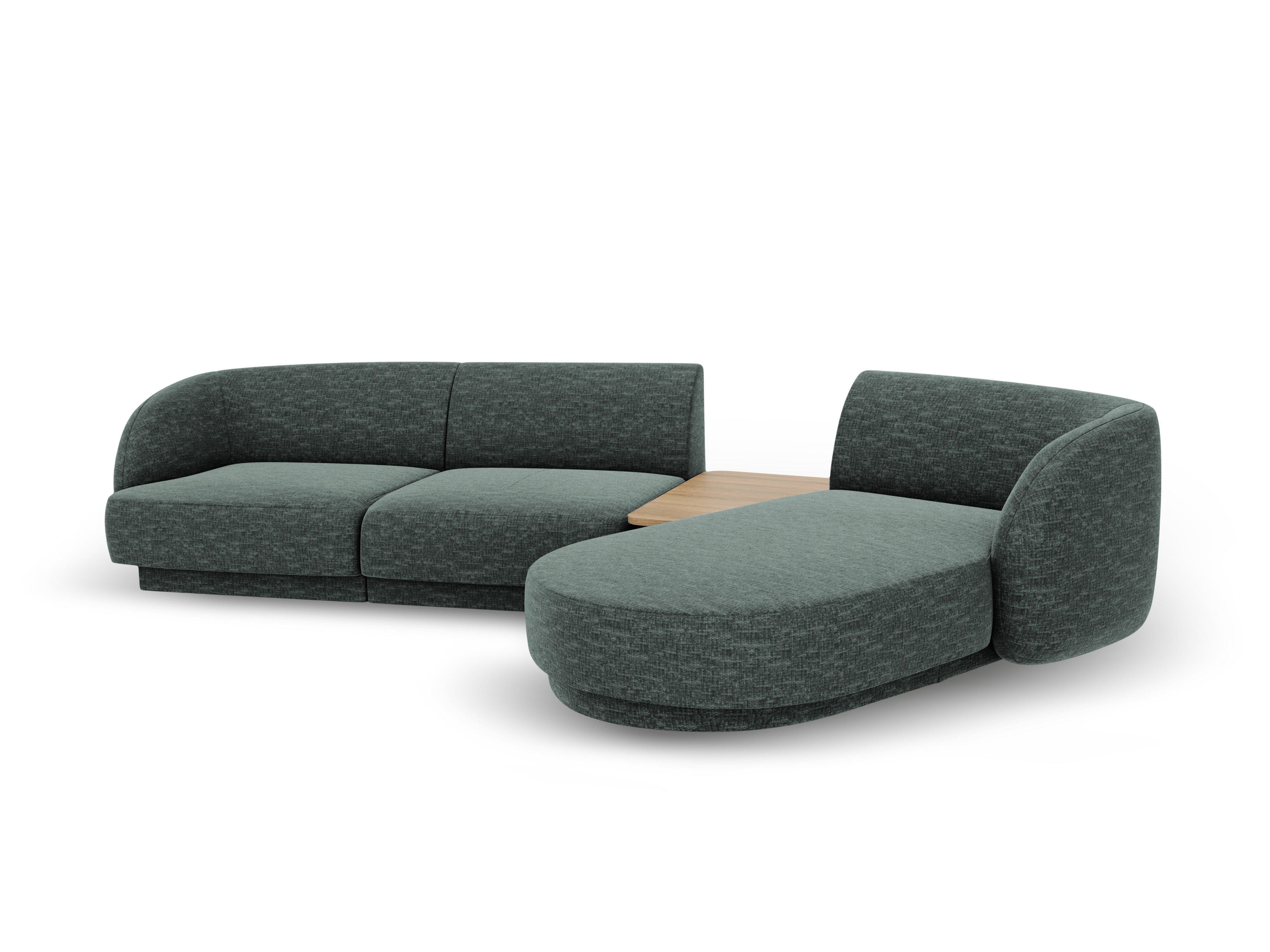 Modular corner sofa with table 3-seater right-sided MILEY petrol silky chenille
