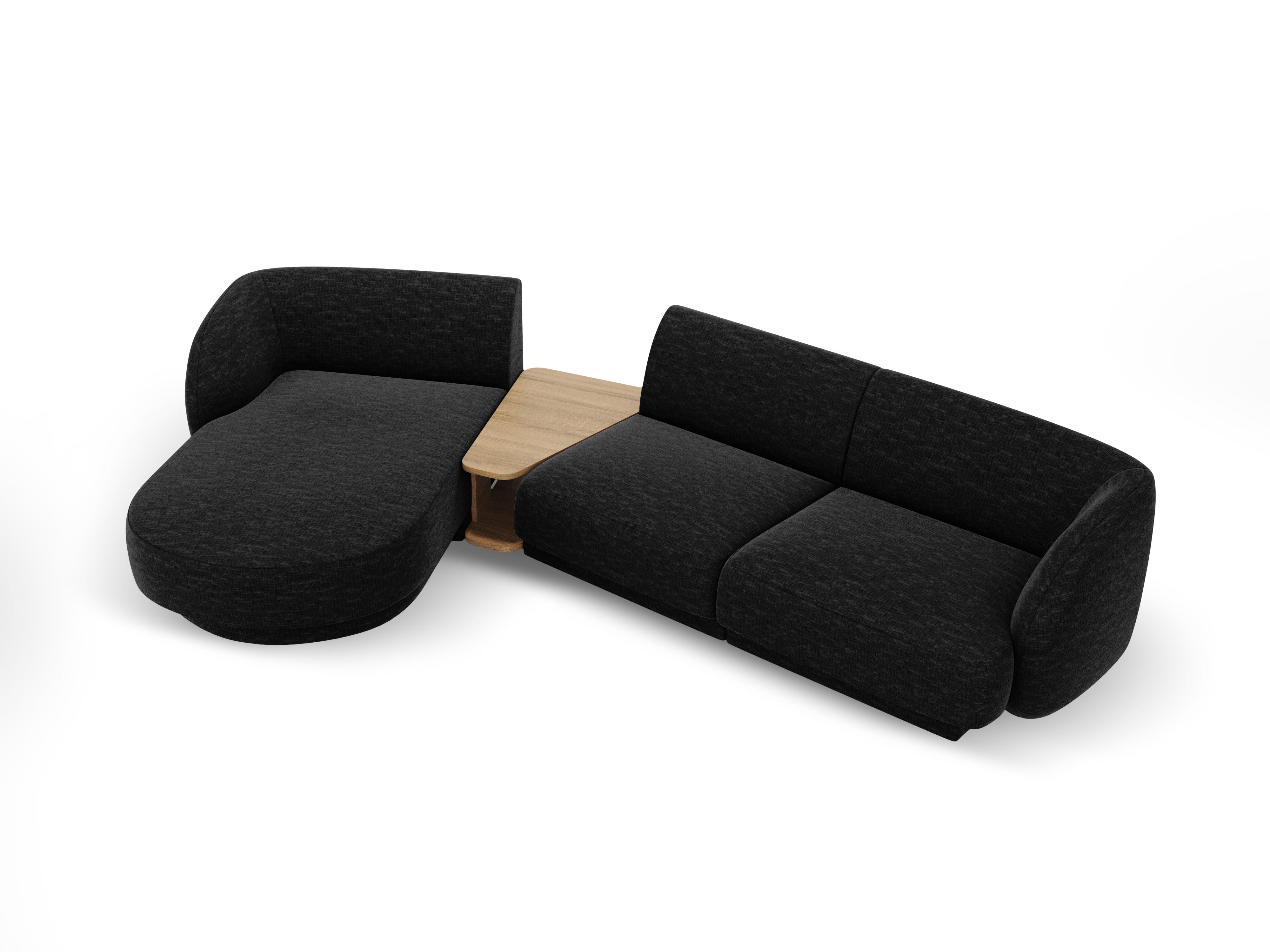 Modular corner sofa with table 3-seater left-sided MILEY black chenille