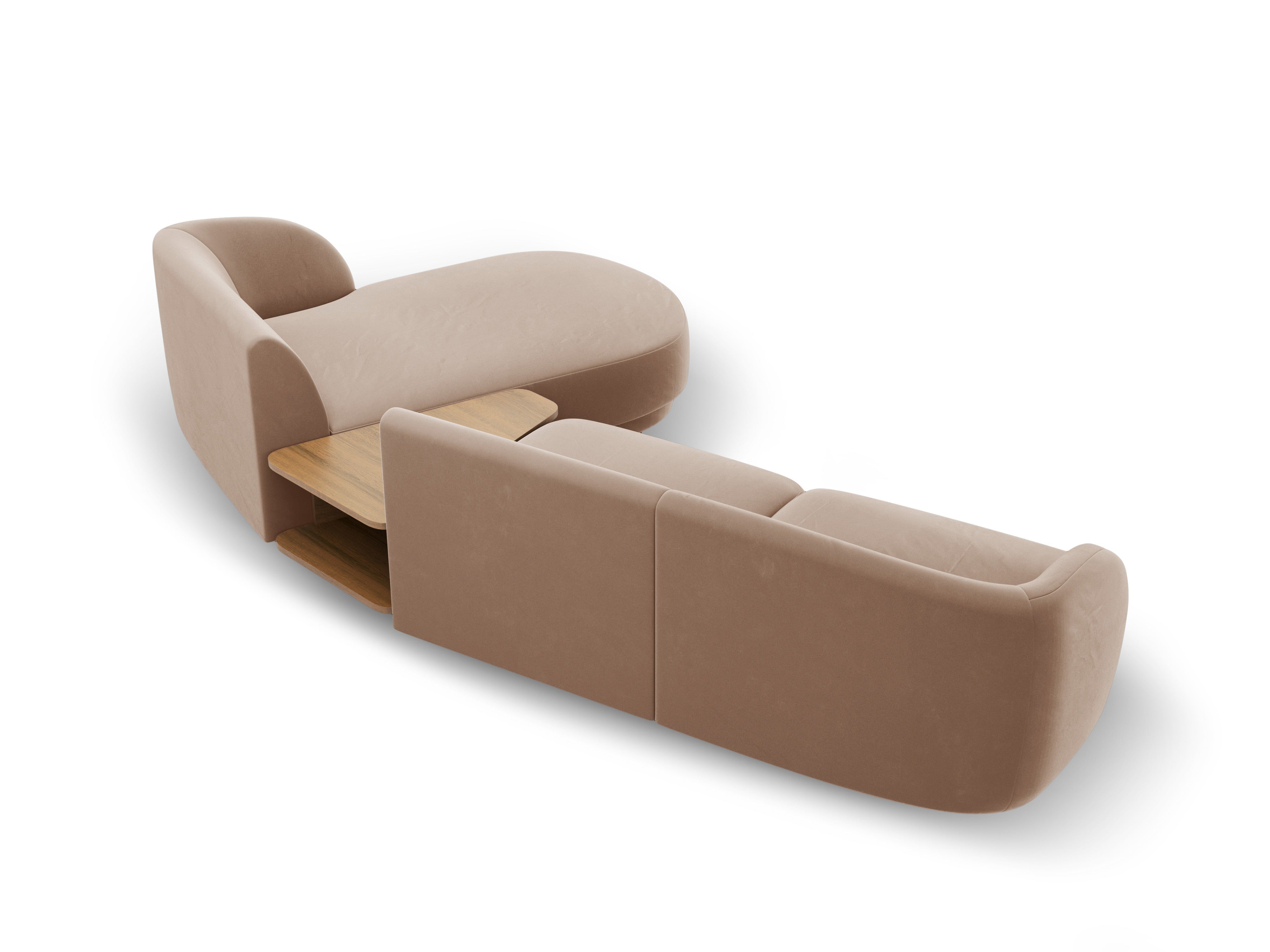 Modular corner sofa with table 3-seater right-sided velvet MILEY cappuccino