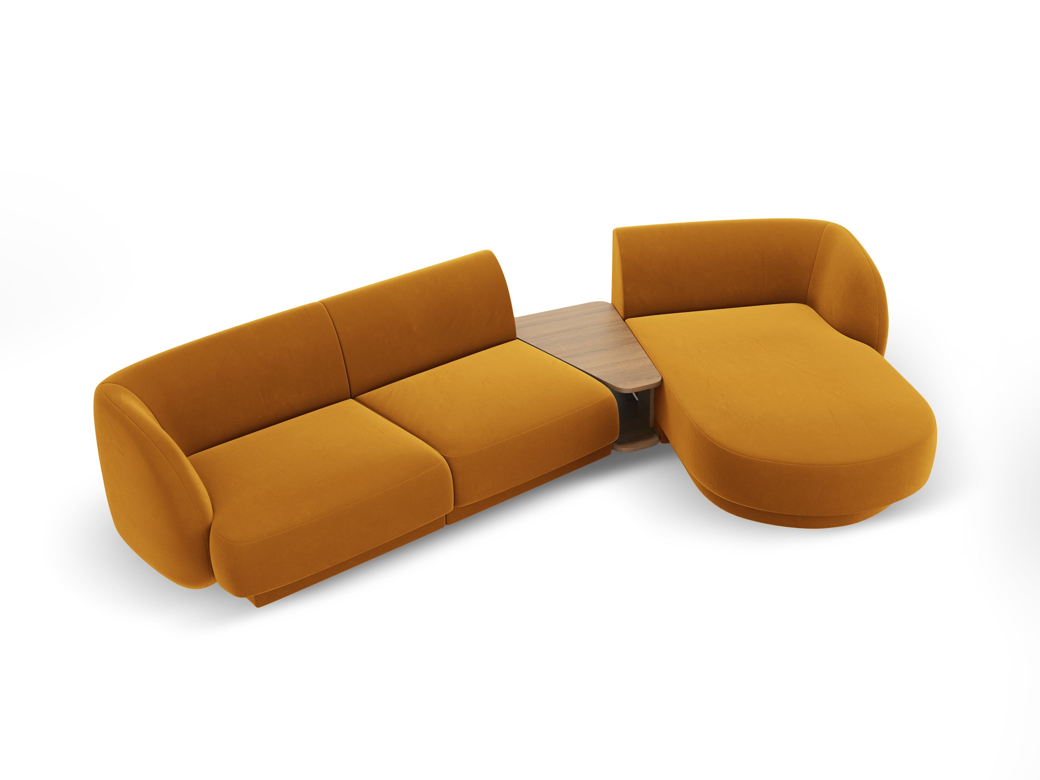 Modular corner sofa with table 3-seater right-sided velvet MILEY yellow