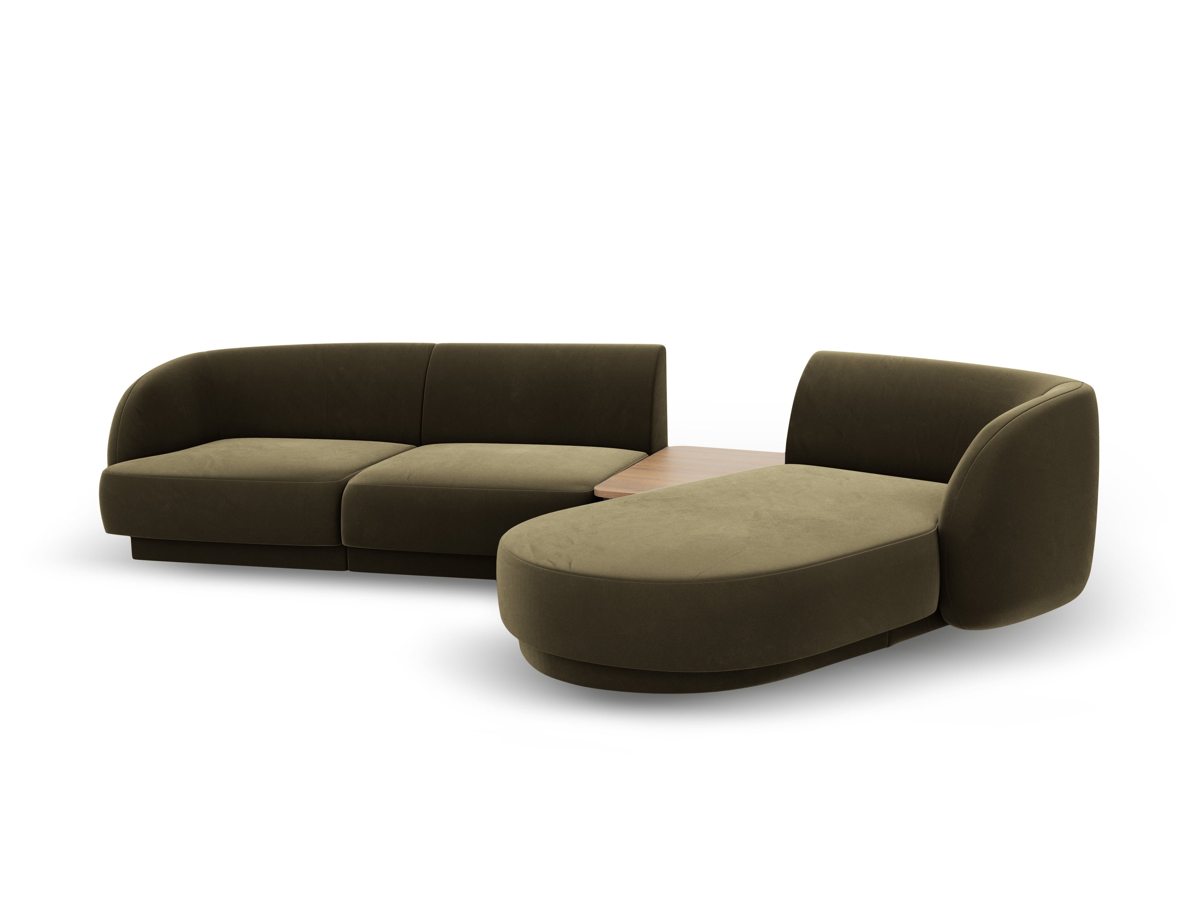 Modular corner sofa with table 3-seater right-facing velvet MILEY green
