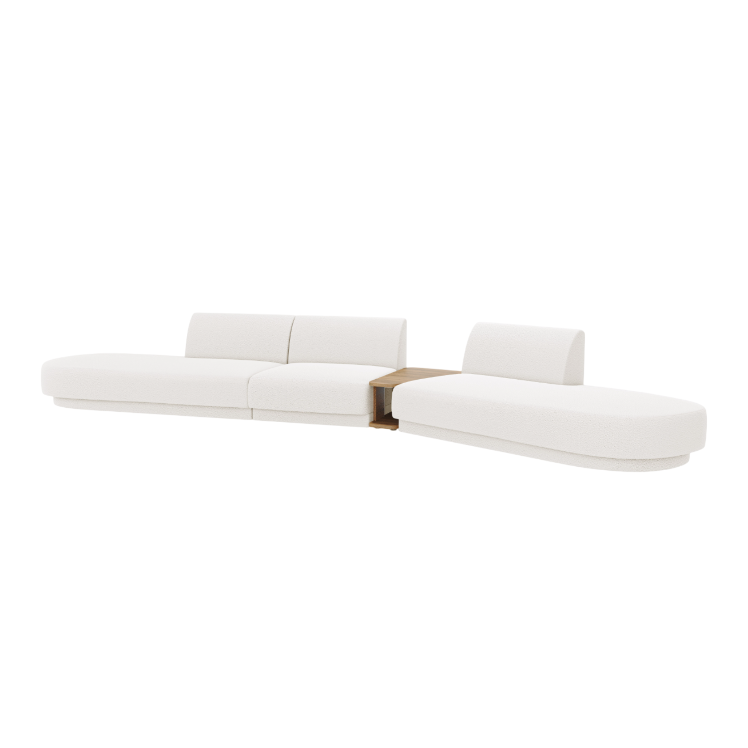 Right-facing modular sofa with table for 5 people MILEY white boucle