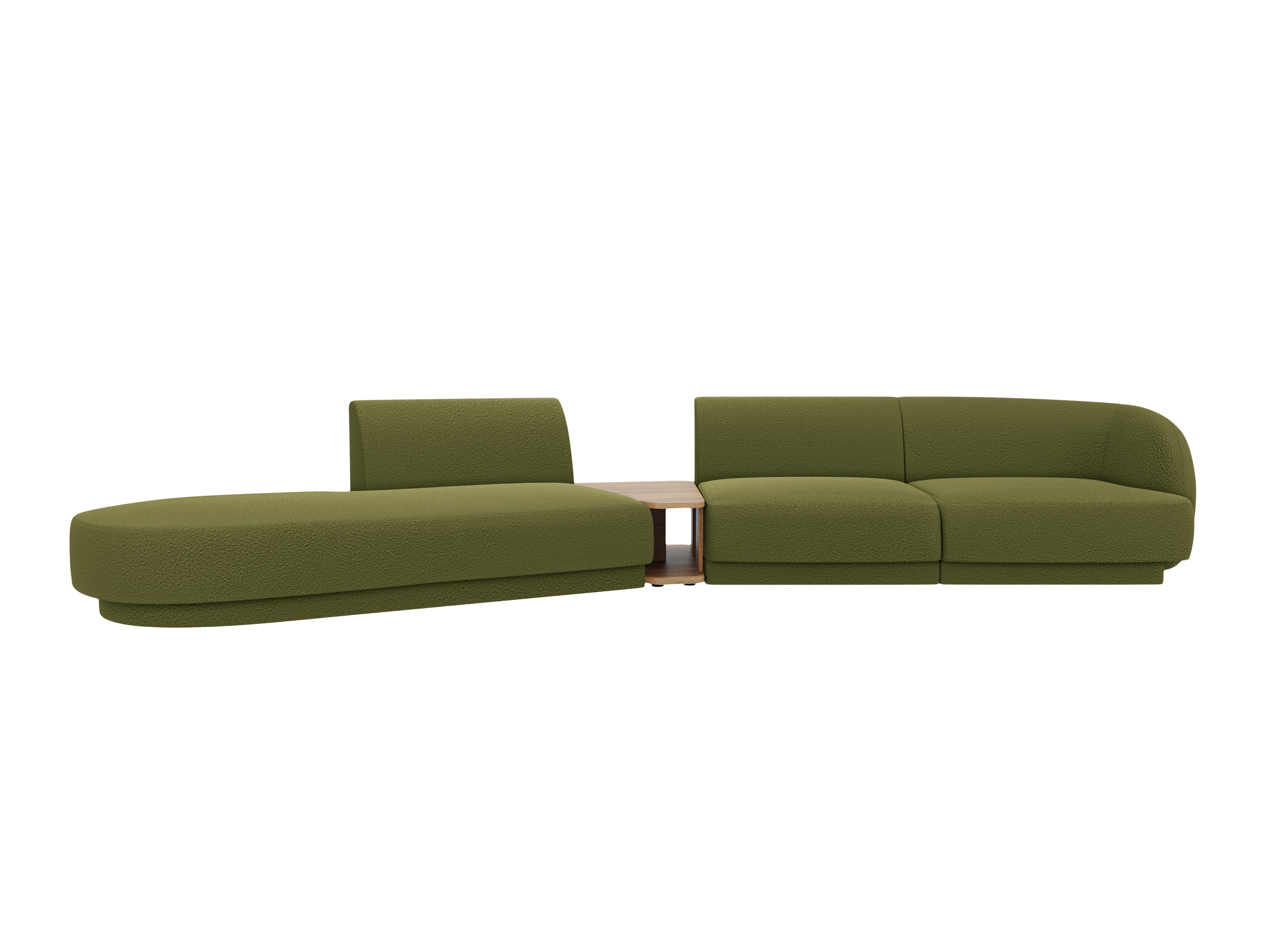 Left-facing modular sofa with table for 4 people MILEY green boucle