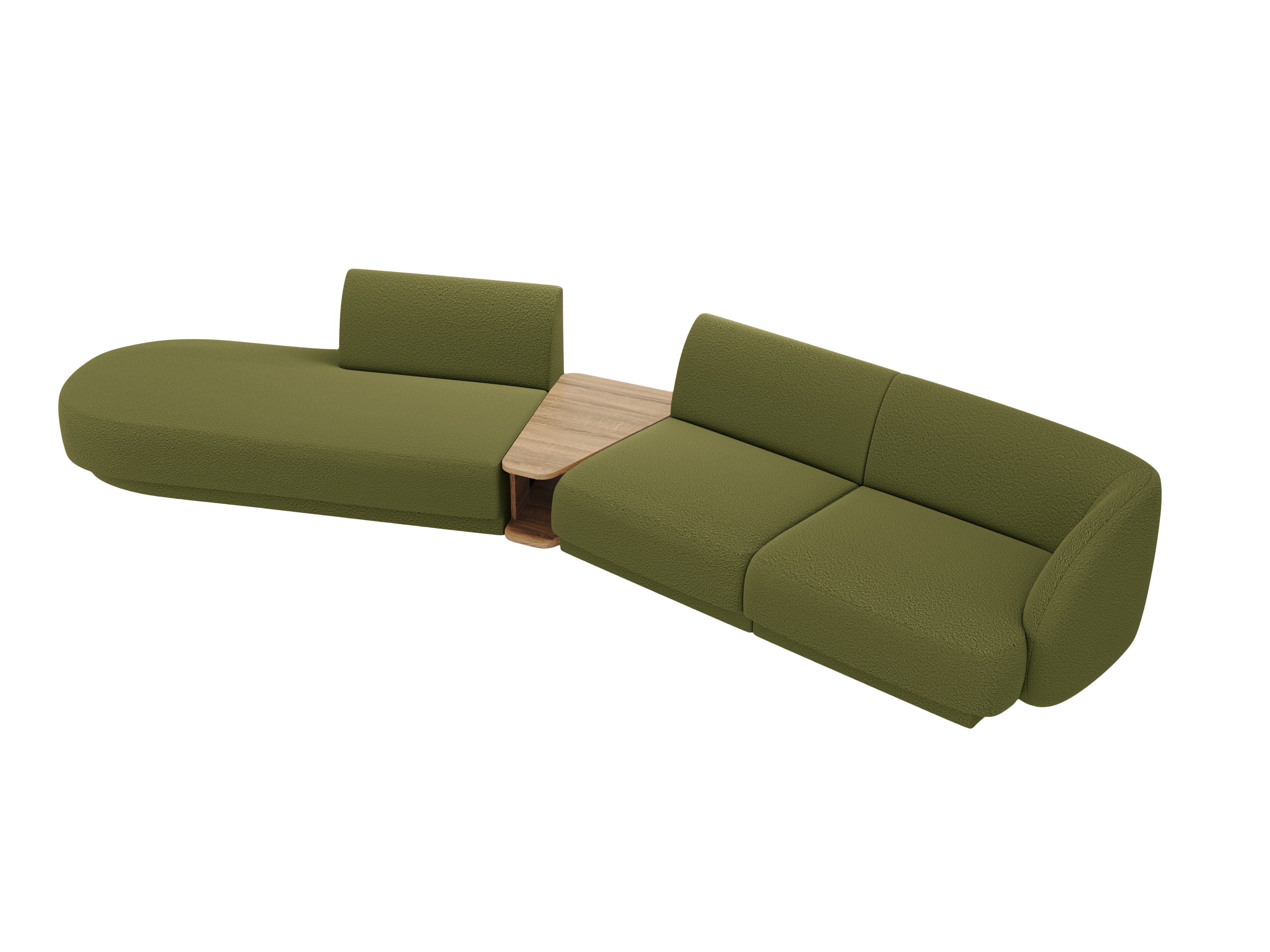 Left-facing modular sofa with table for 4 people MILEY green boucle