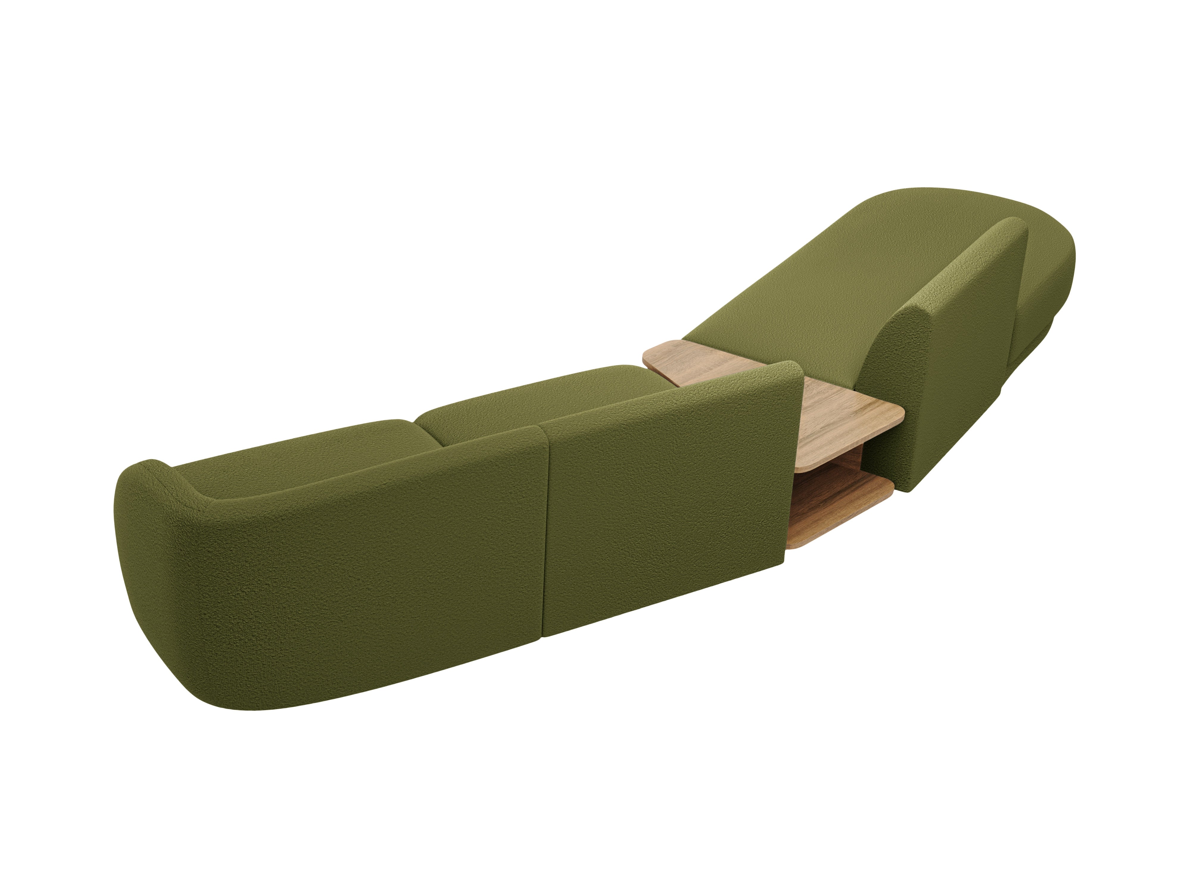 Left-facing modular sofa with table for 4 people MILEY green boucle