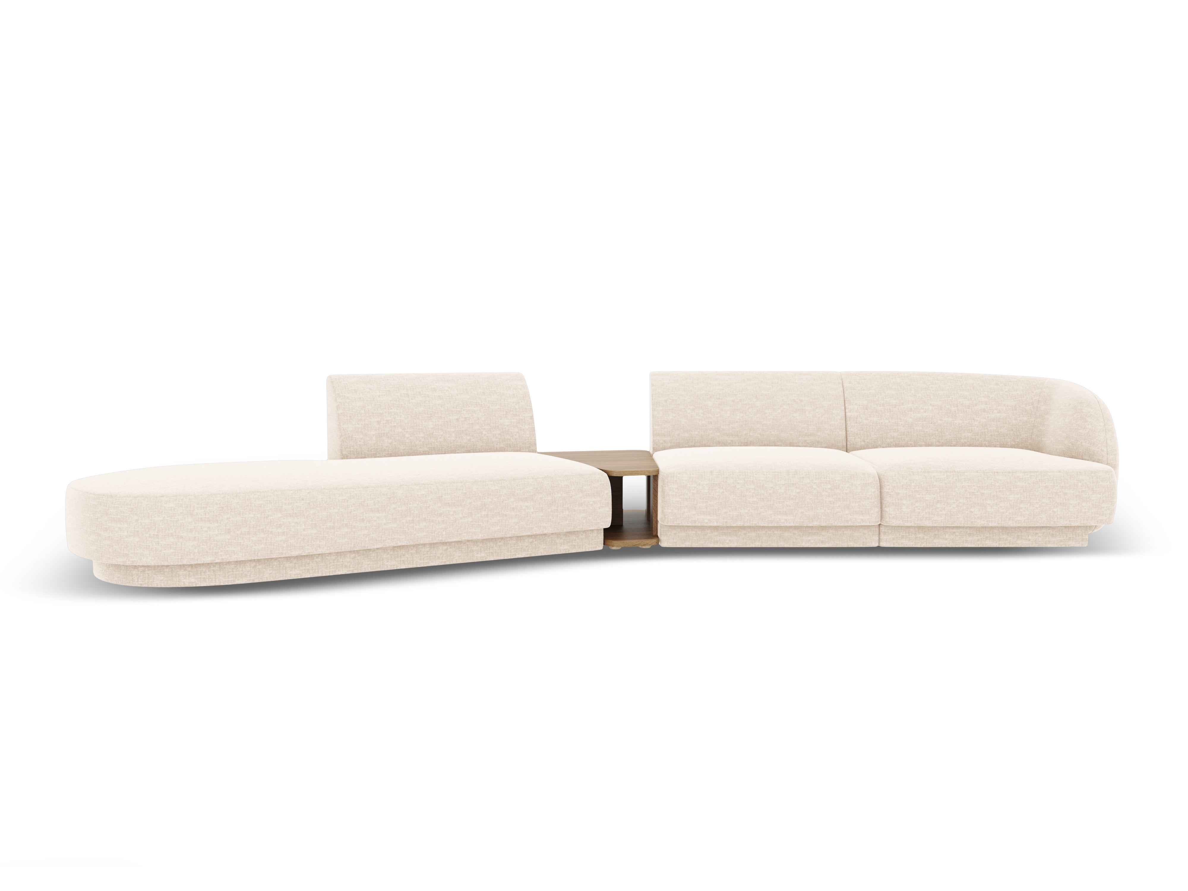 Left-facing modular sofa with table for 4 people MILEY light beige silky chenille