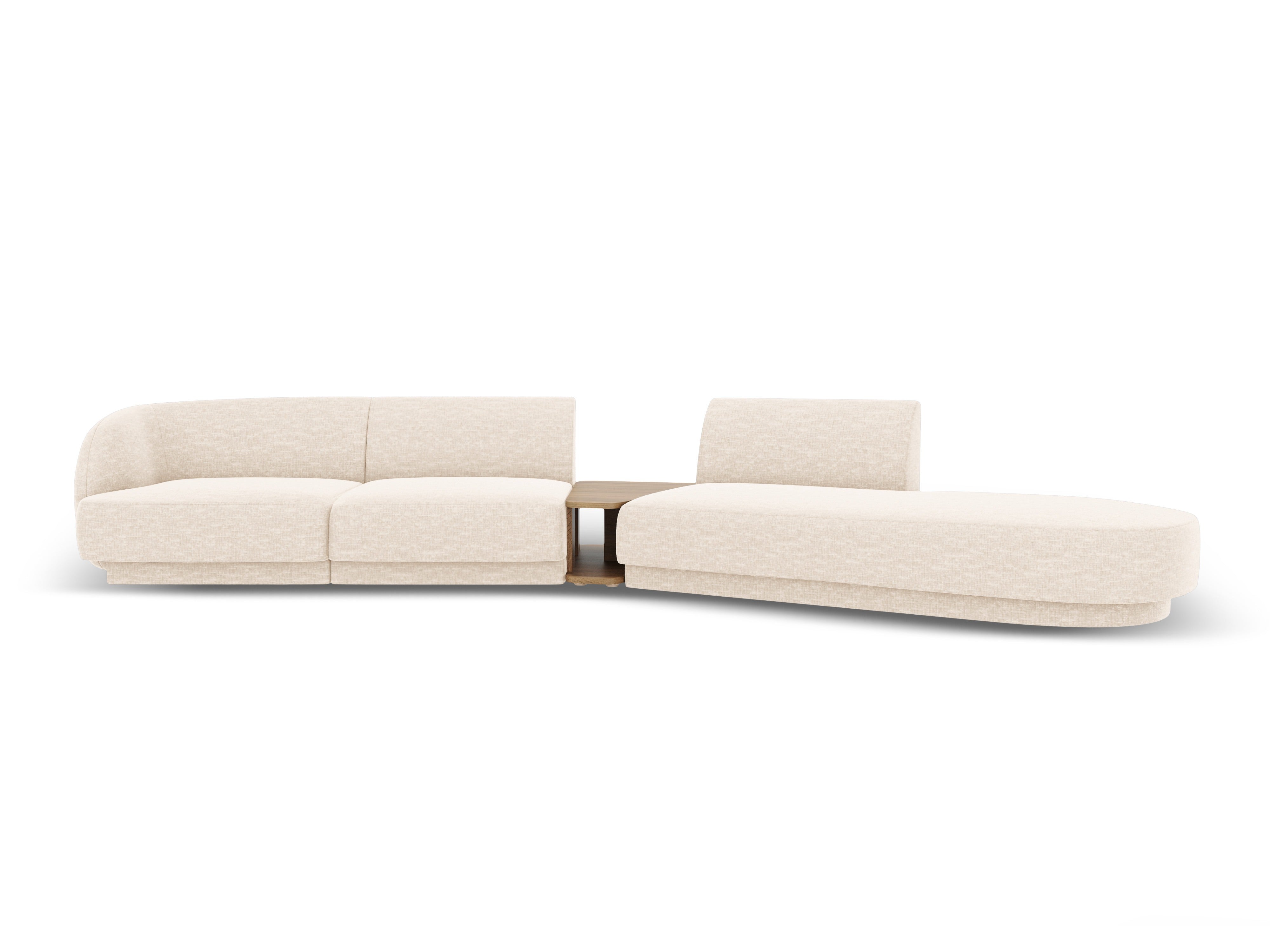 Right-facing modular sofa with table for 4 people MILEY light beige silky chenille