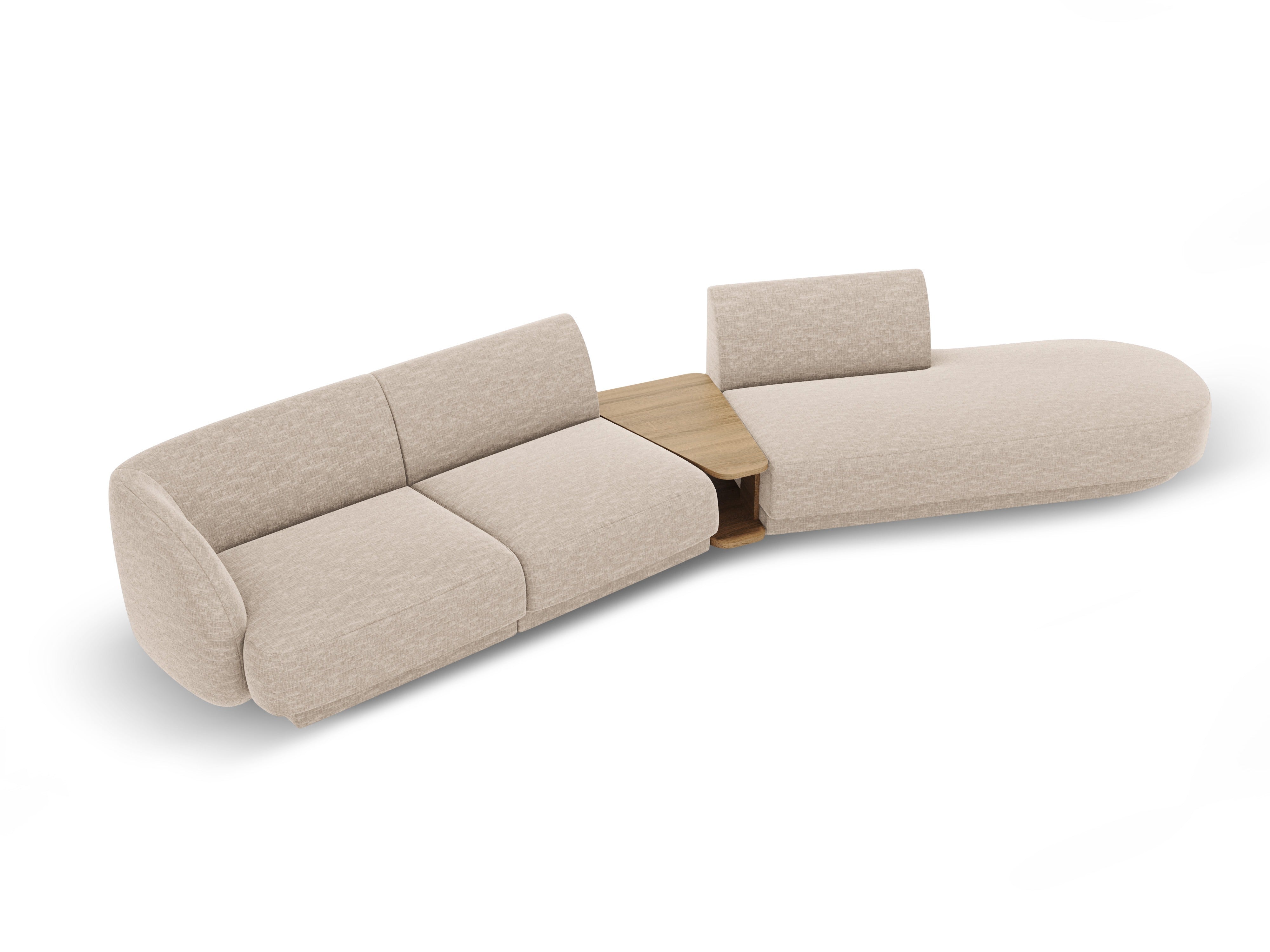 Right-facing modular sofa with table for 4 people MILEY beige silky chenille