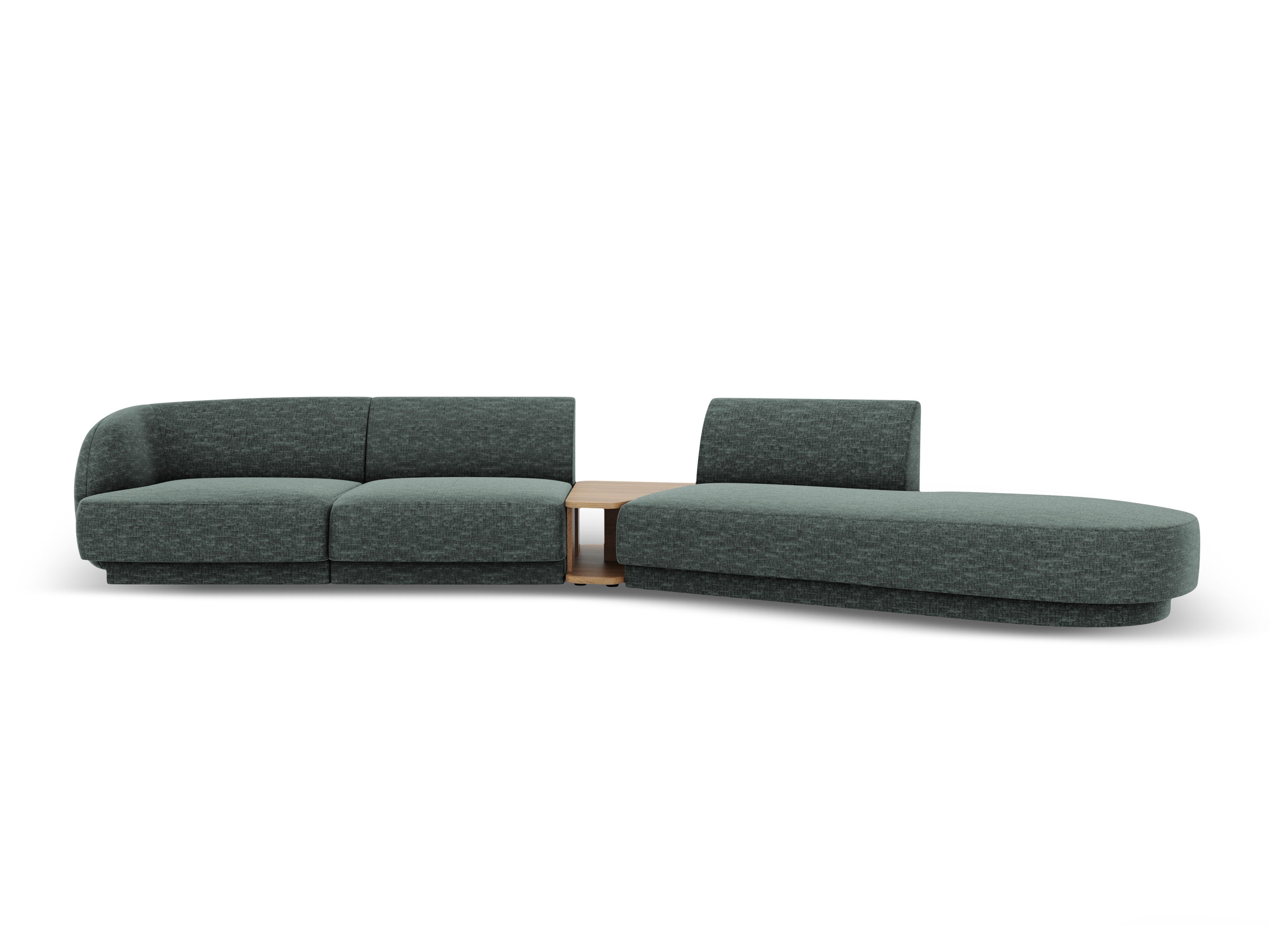 Right-facing modular sofa with table for 4 people MILEY petrol silky chenille